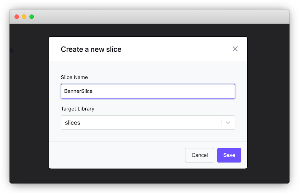 The Prismic 'Create a new Slice' screen. The Prismic 'Create a new Slice' screen