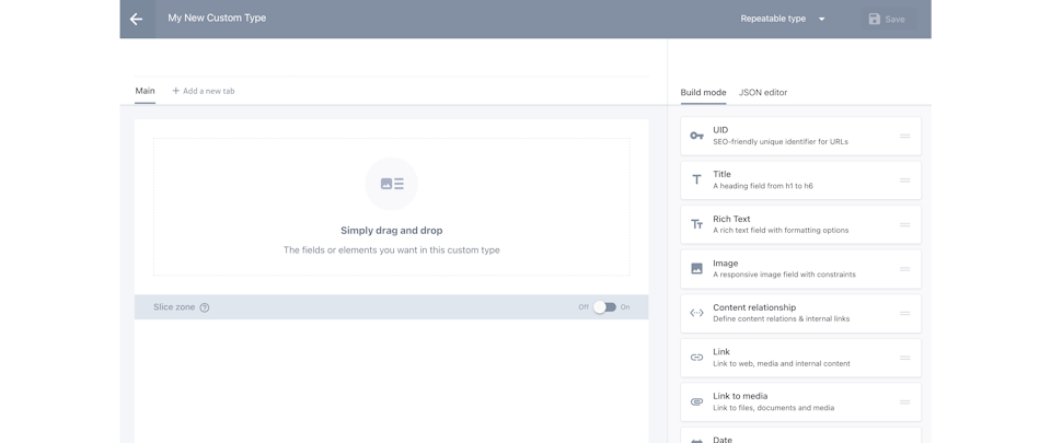 Screenshot of the Custom Type builder
