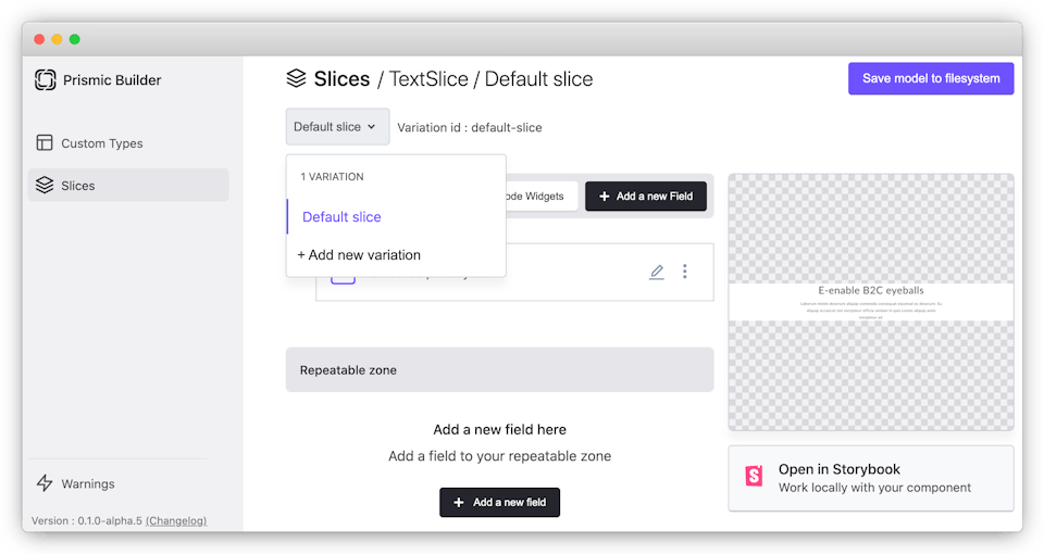 The '+ Add new variation' button. The '+ Add new variation' button.