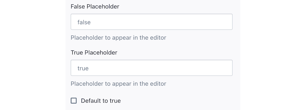 Screenshot of the Boolean field editor.