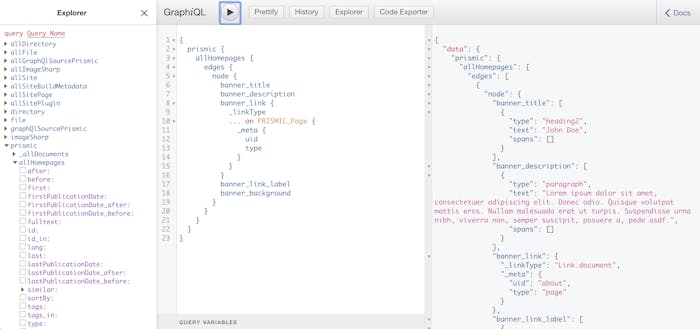 The working GraphQL query The working GraphQL query