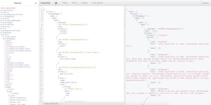 GraphQL query results GraphQL query results