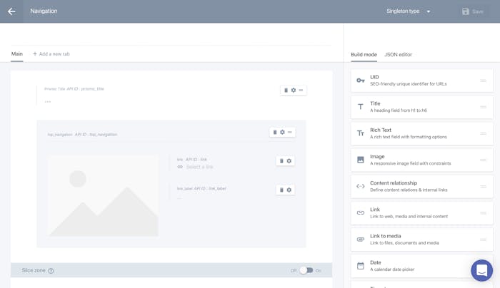 The navigation content model in Prismic The navigation content model in Prismic
