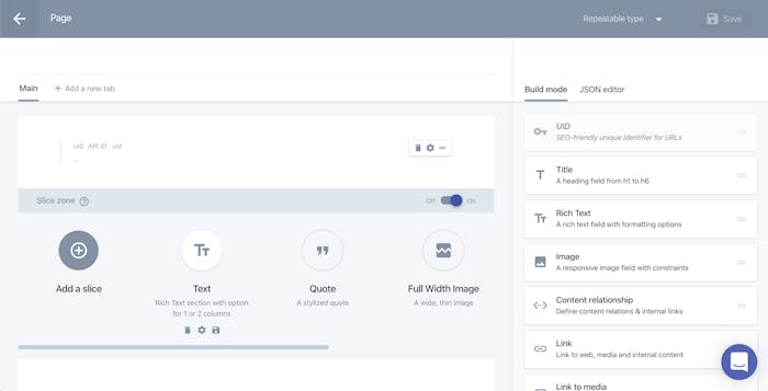 The content model in Prismic The content model in Prismic