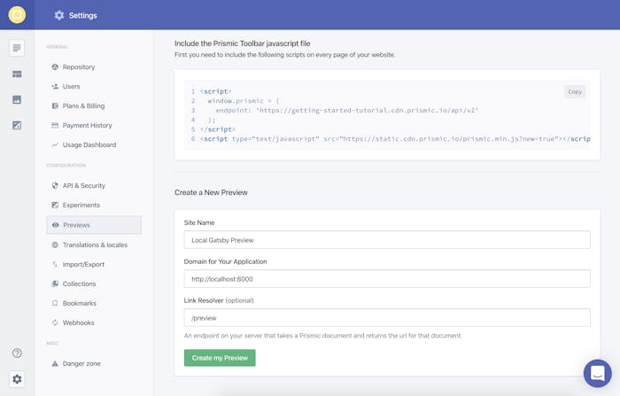 Adding the Preview in Prismic Adding the Preview in Prismic