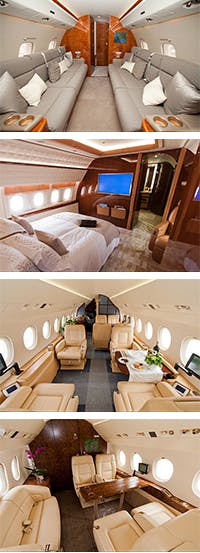 Private jet interior design green bed