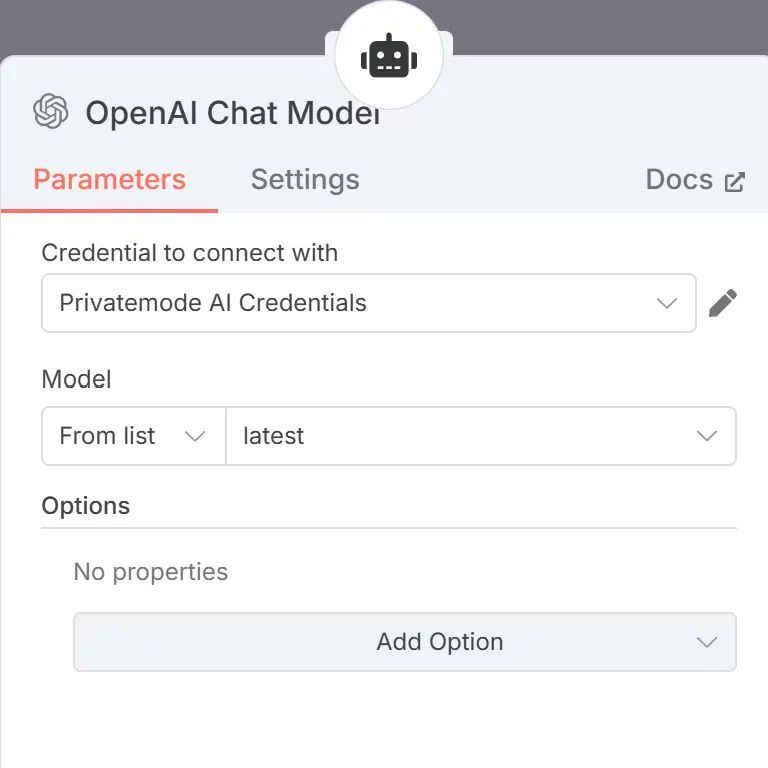 Screenshot of OpenAI chat model configaration.