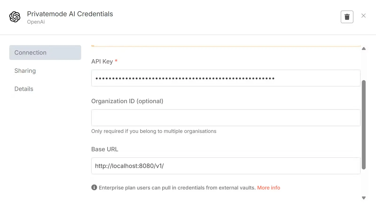 Credentials window in n8n