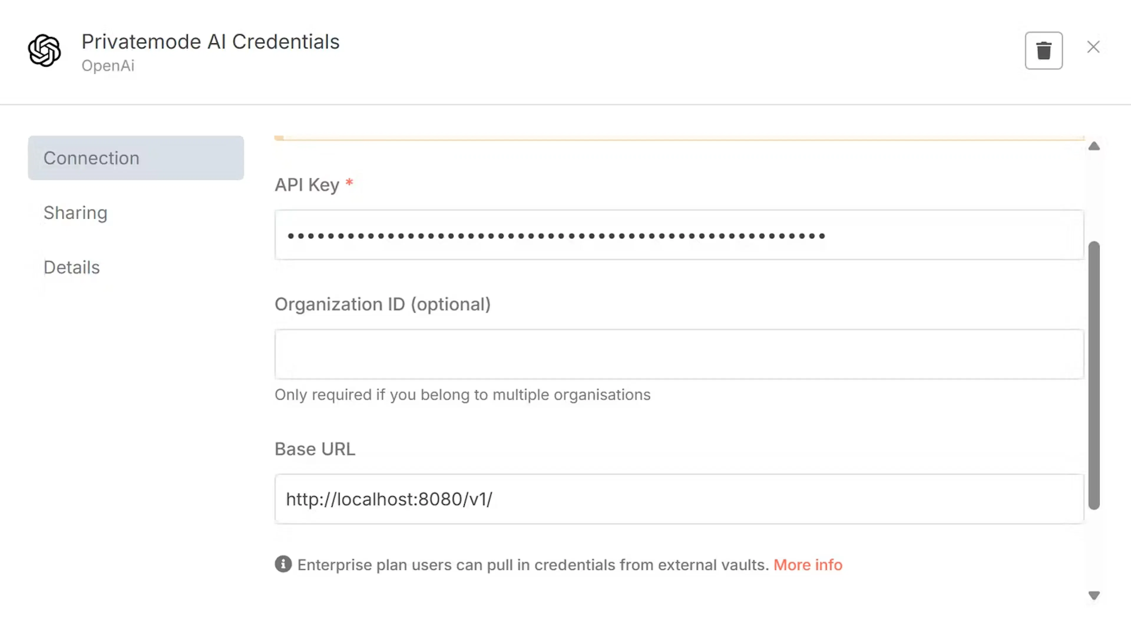 Credentials window in n8n