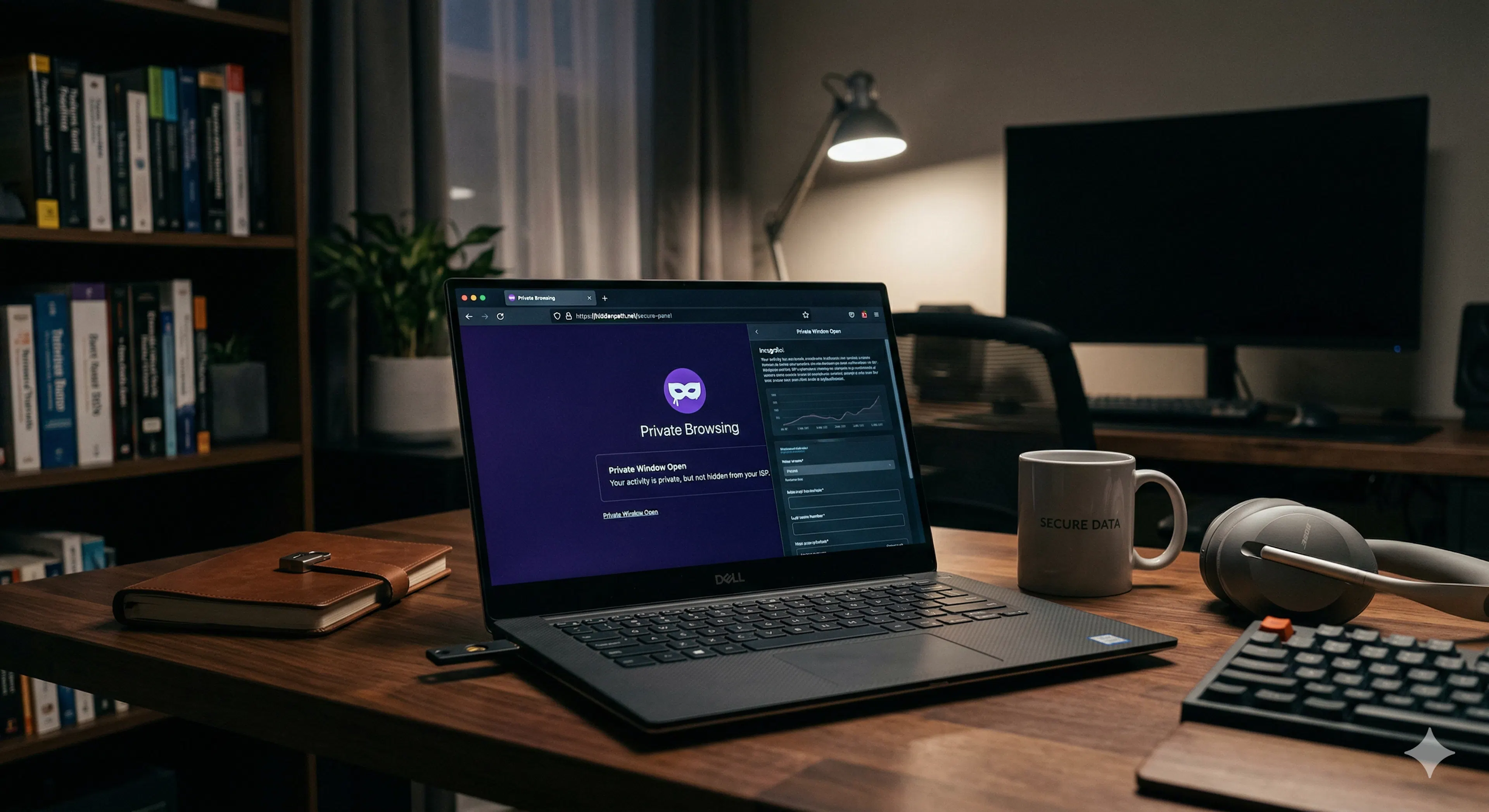 A laptop showing a private browser