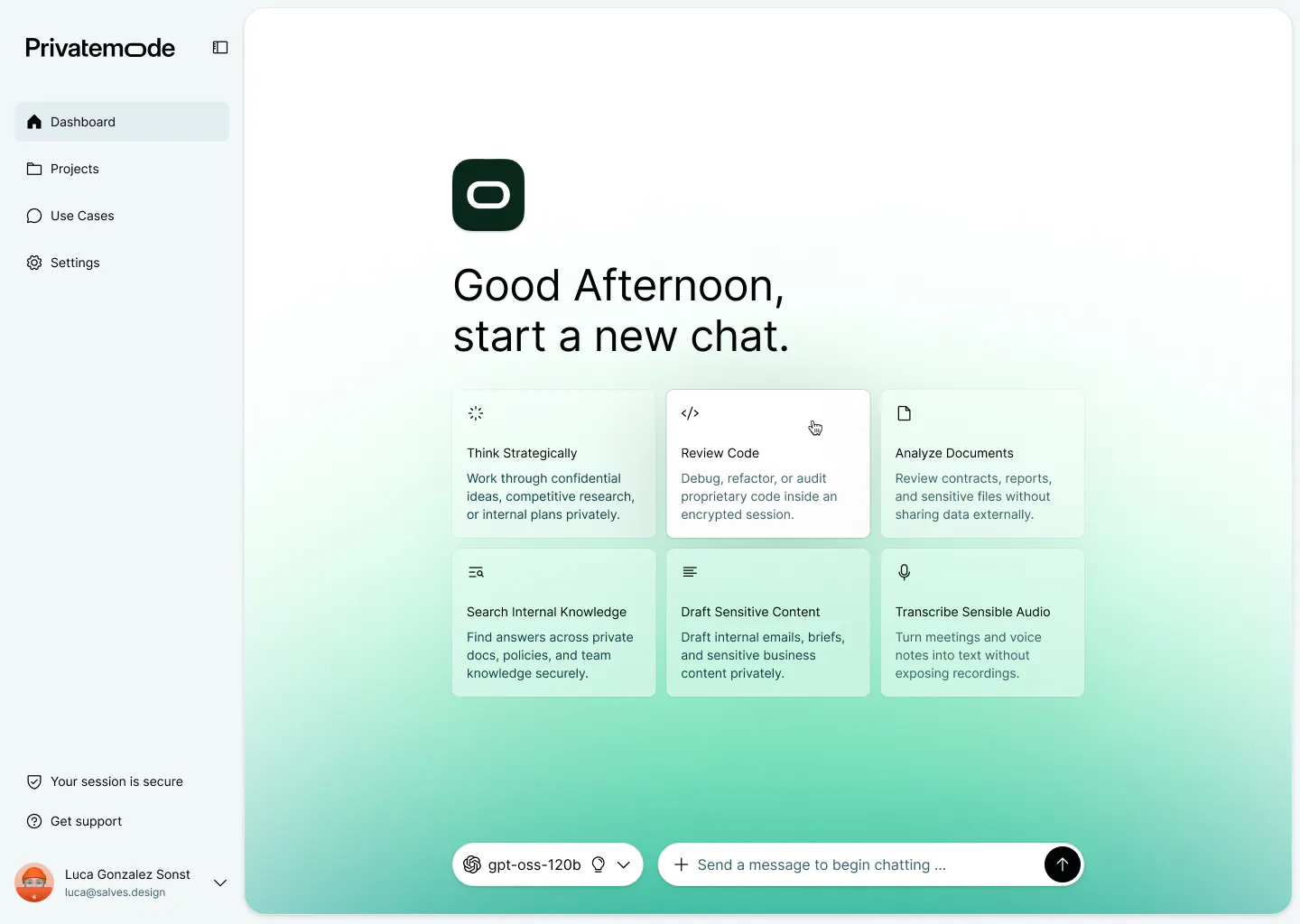 Screenshot of the Privatemode chat
