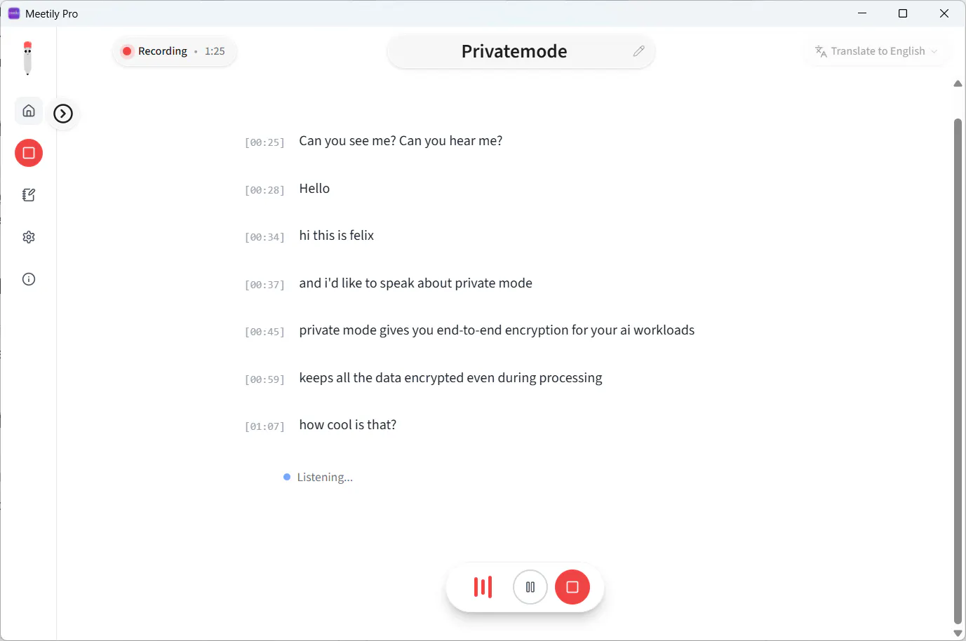 Privatemode in Meetily Pro