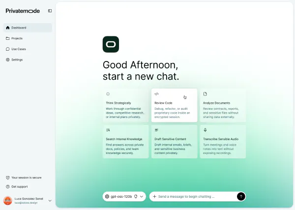 Screenshot Privatemode Chat