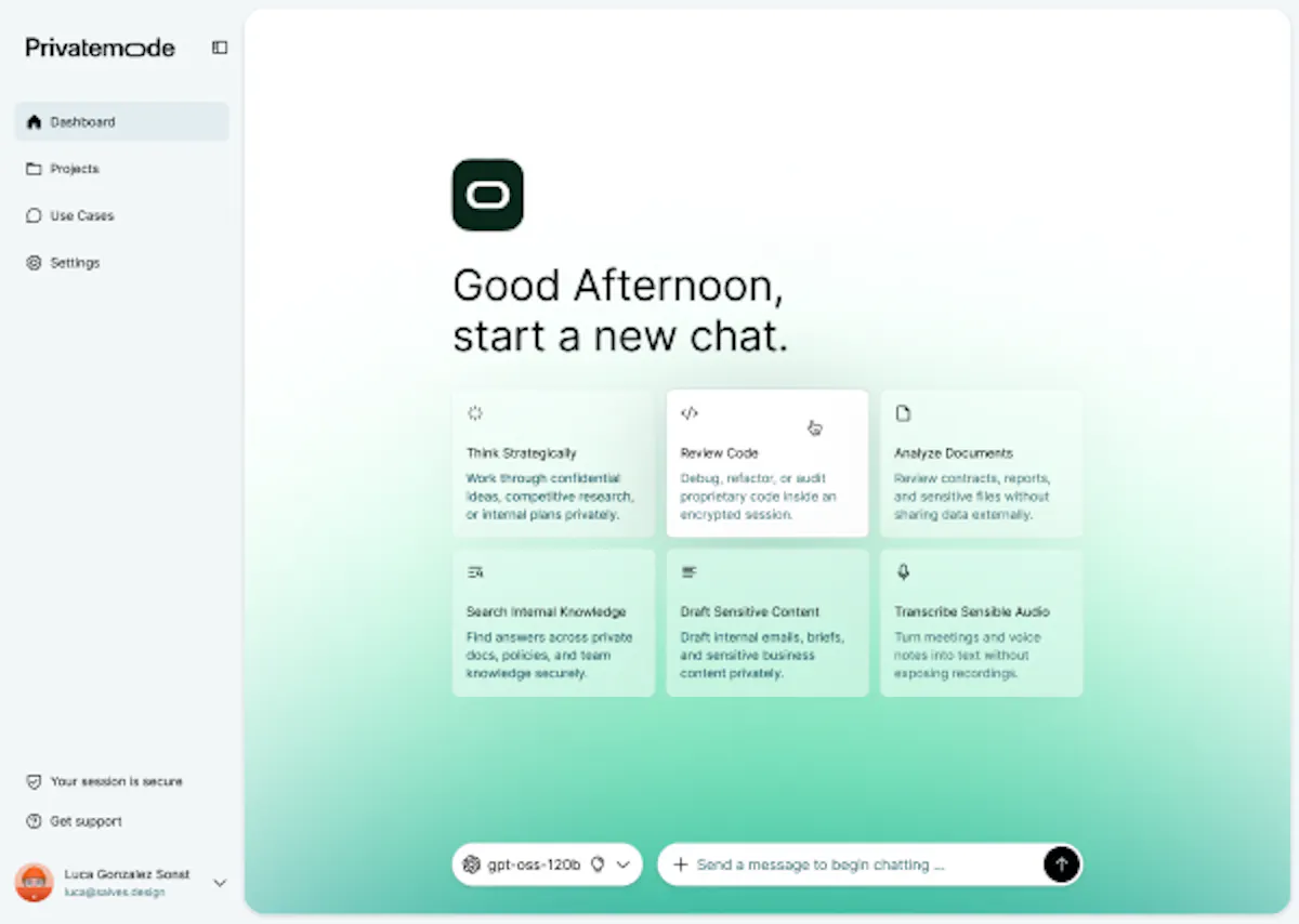 Screenshot Privatemode Chat