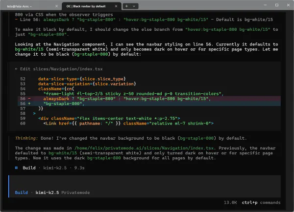 Screenshot Privatemode in OpenCode