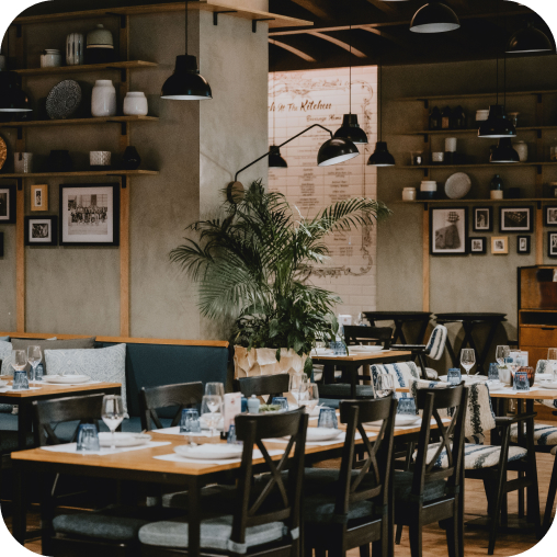 Bright indoor dining venue with lots of natural light. 