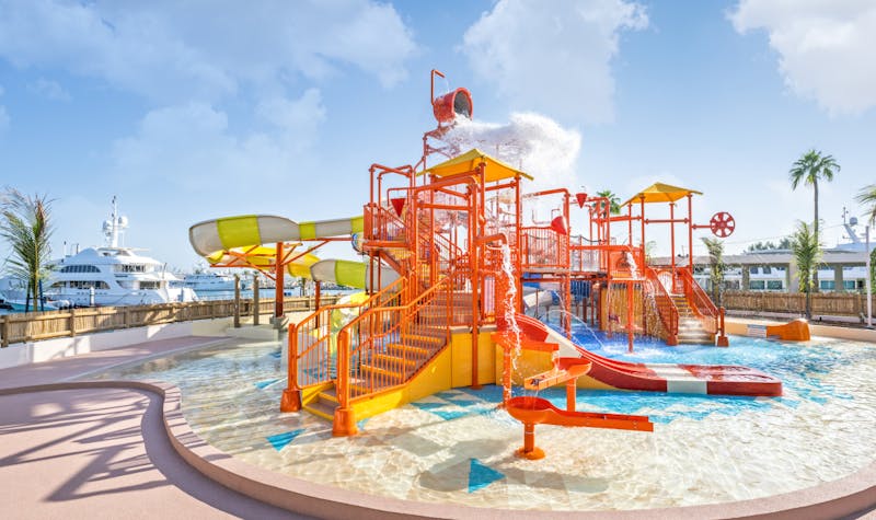 Just Splash, Splash Park at JA Beach Resort, a bright and colour water play area in Dubai, UAE. 