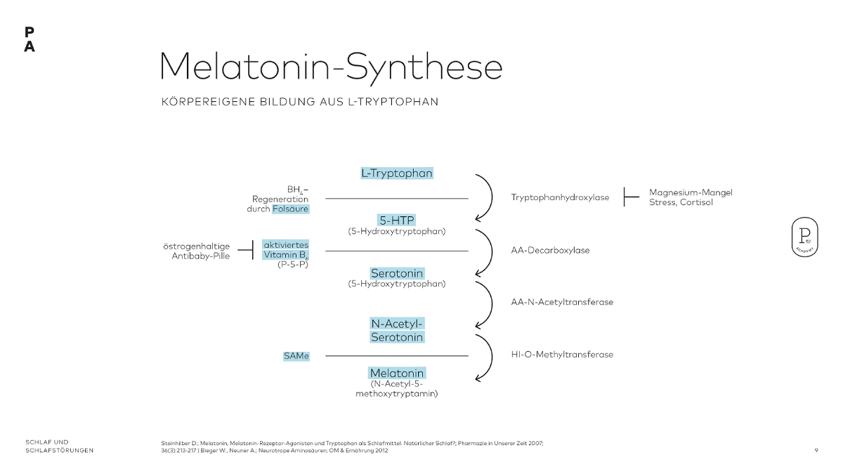 Ablauf der körpereigenen Melatoninsynthese 