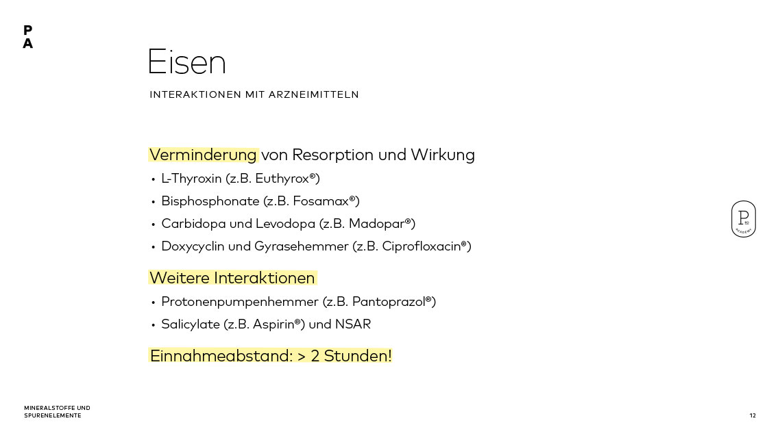 Mögliche Arzneimittelinteraktionen mit Eisen