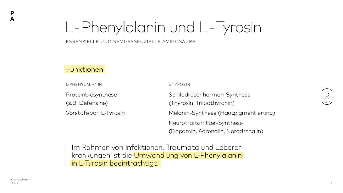 Funktionen der Aminosäuren Phenylalanin und L-Tyrosin