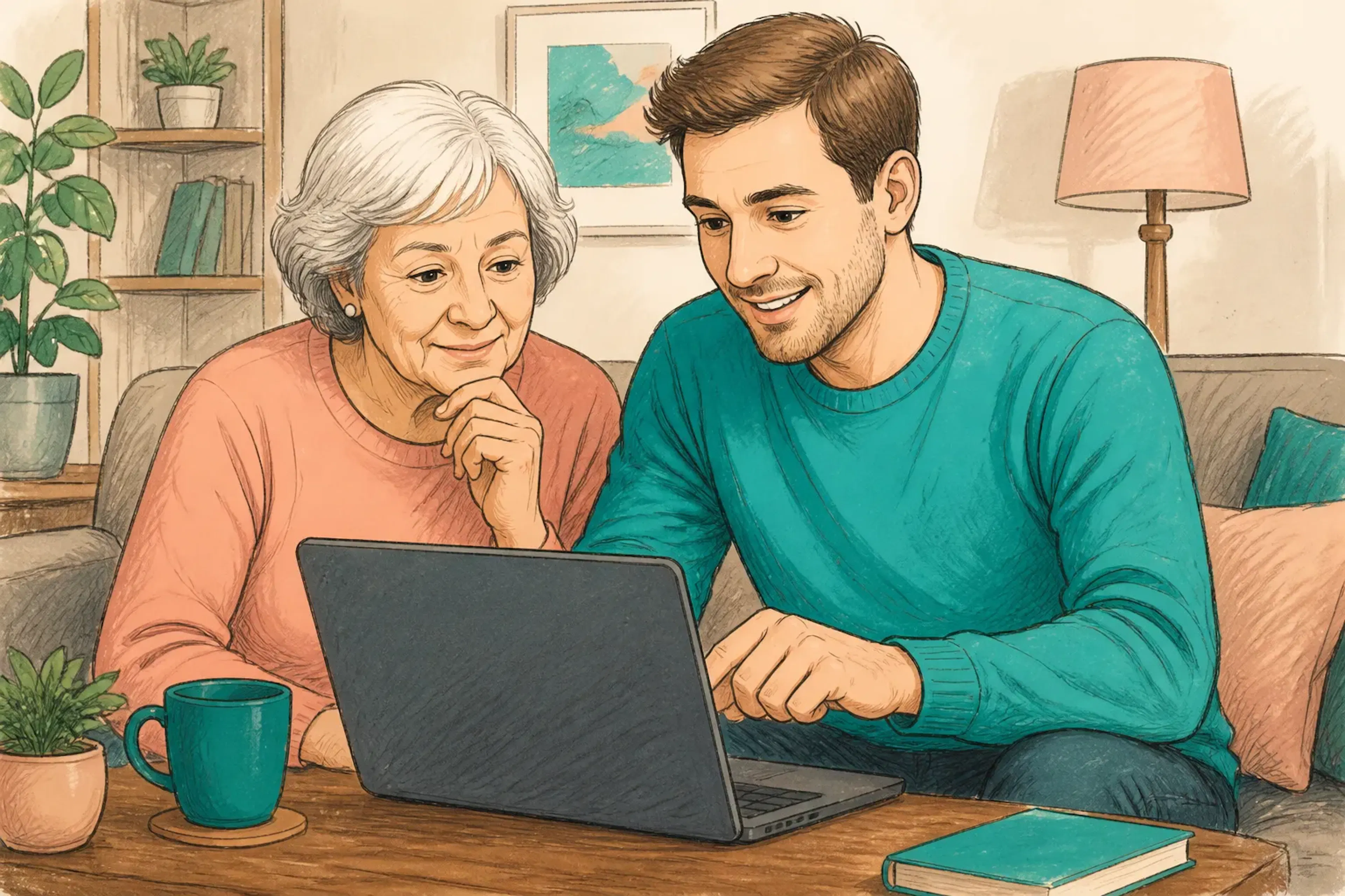 A family member helping arrange a convenient earwax removal appointment online