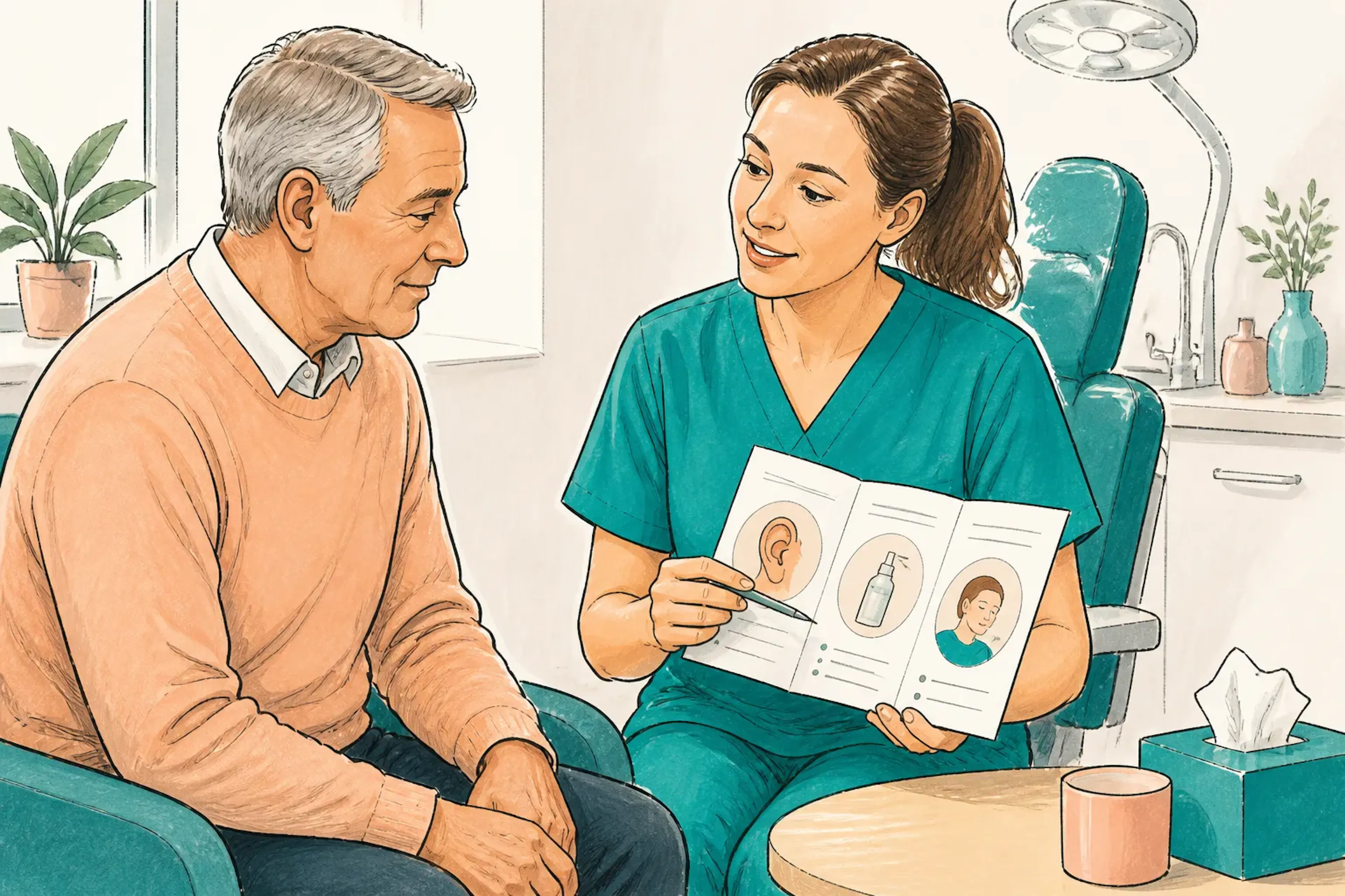 A person reviewing aftercare instructions with a healthcare professional