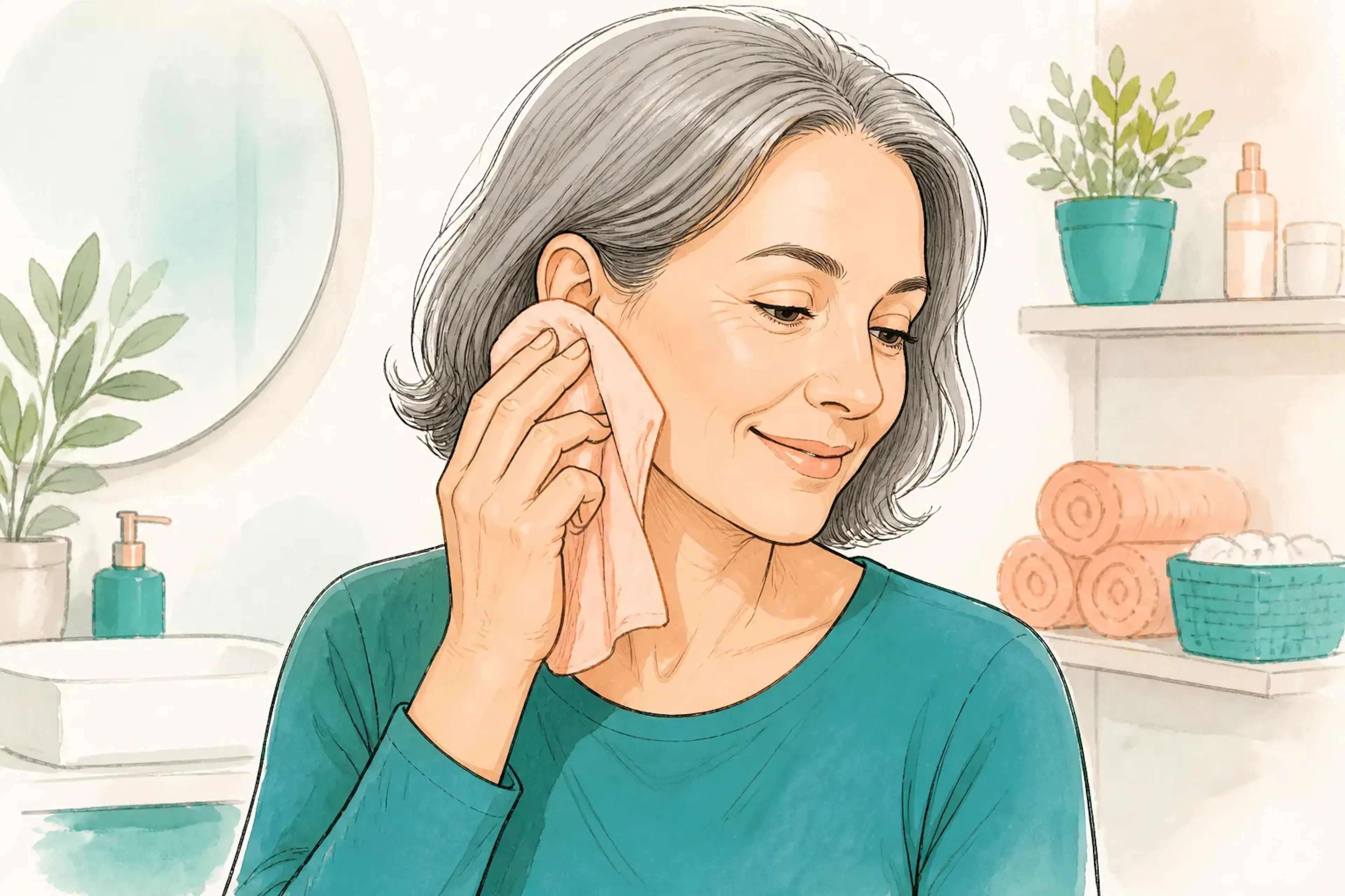 A person gently wiping the outside of the ear with a soft cloth