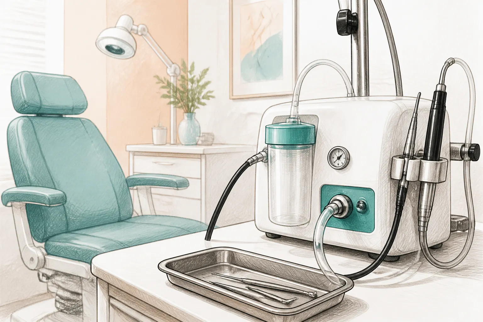 Microsuction earwax removal equipment used in a clinic setting
