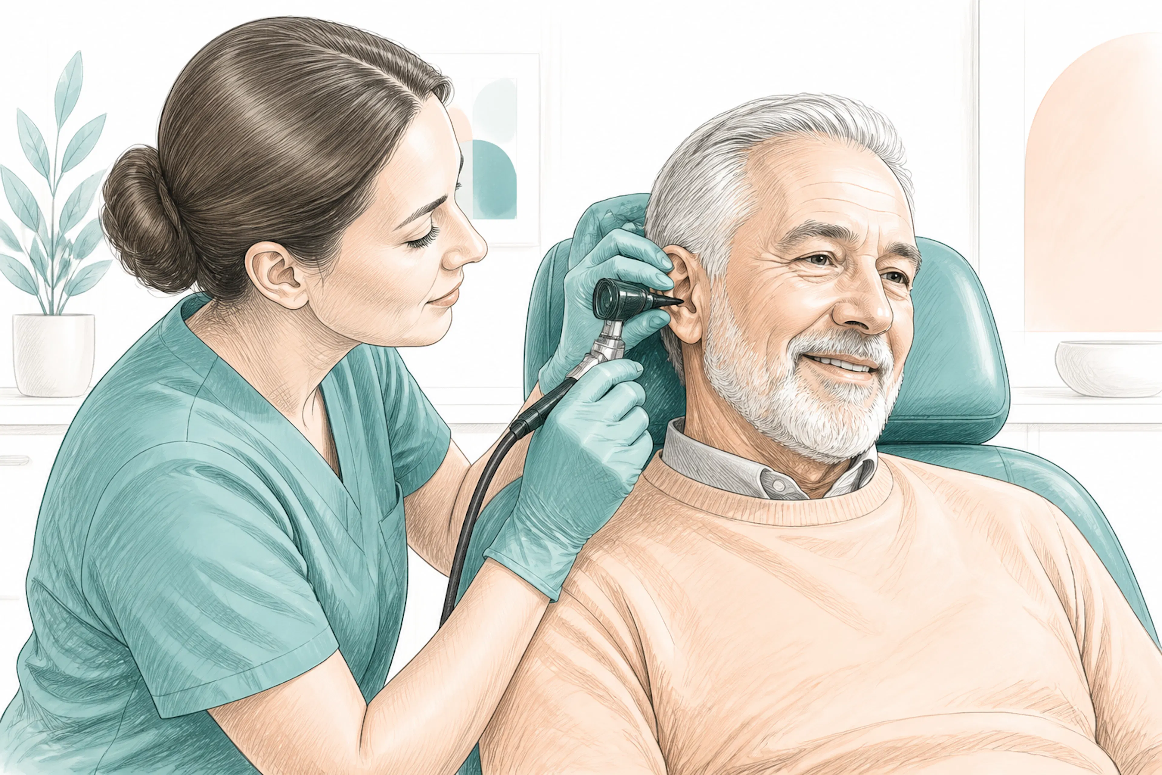 Patient receiving gentle earwax removal support from a clinician