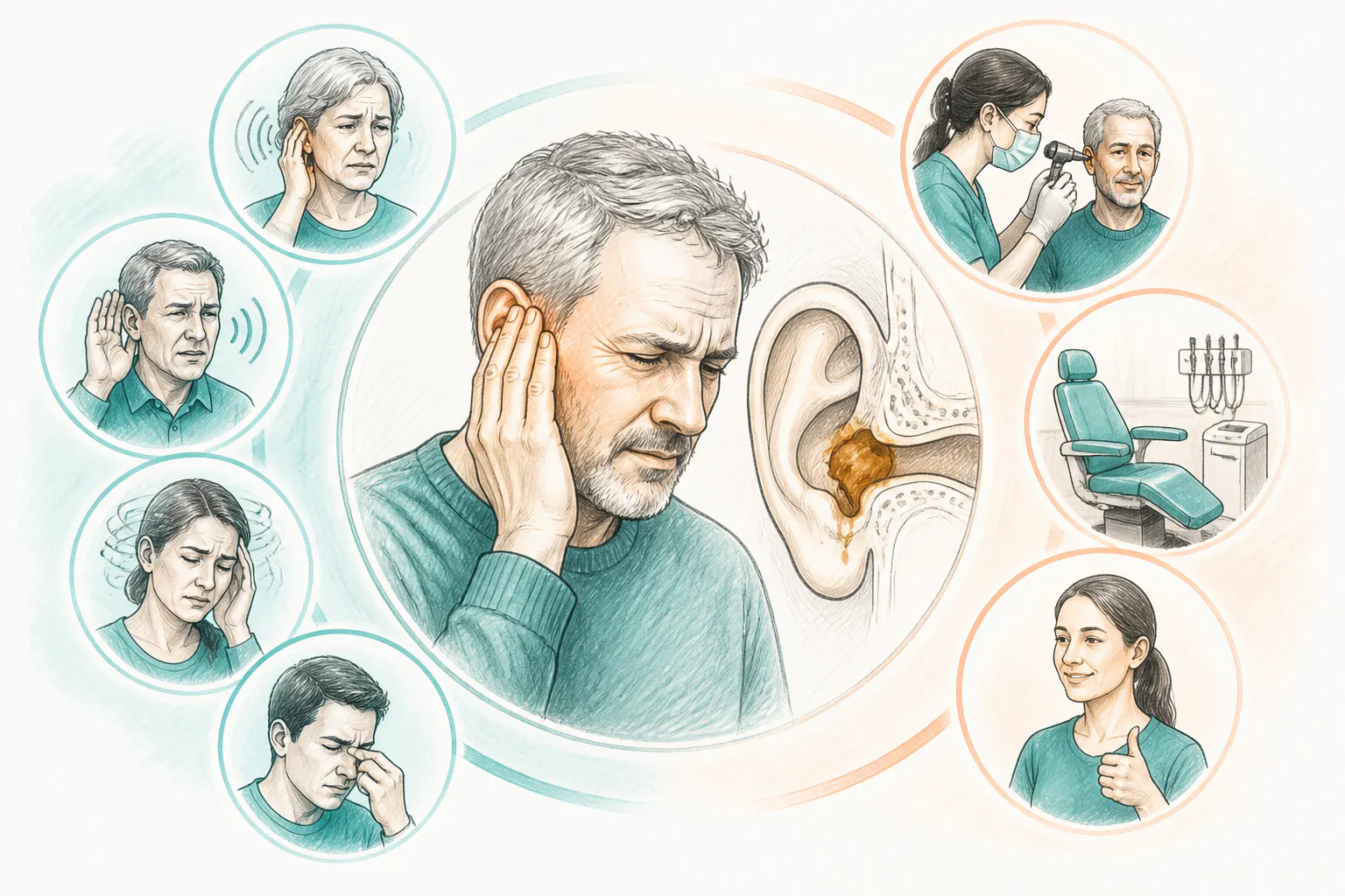 Comparison of common earwax blockage symptoms and when to book treatment