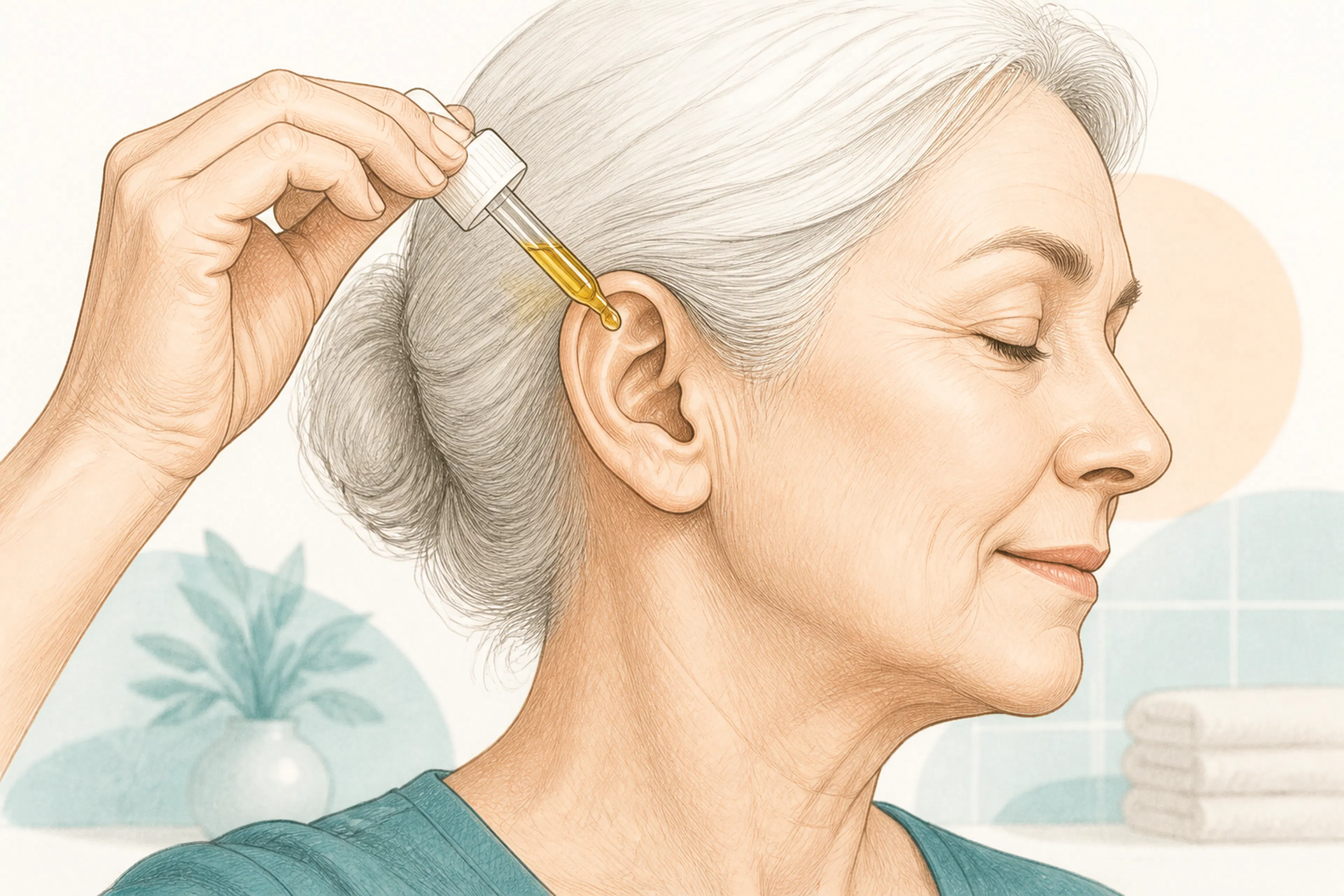 Close-up of olive oil earwax softening drops being used safely