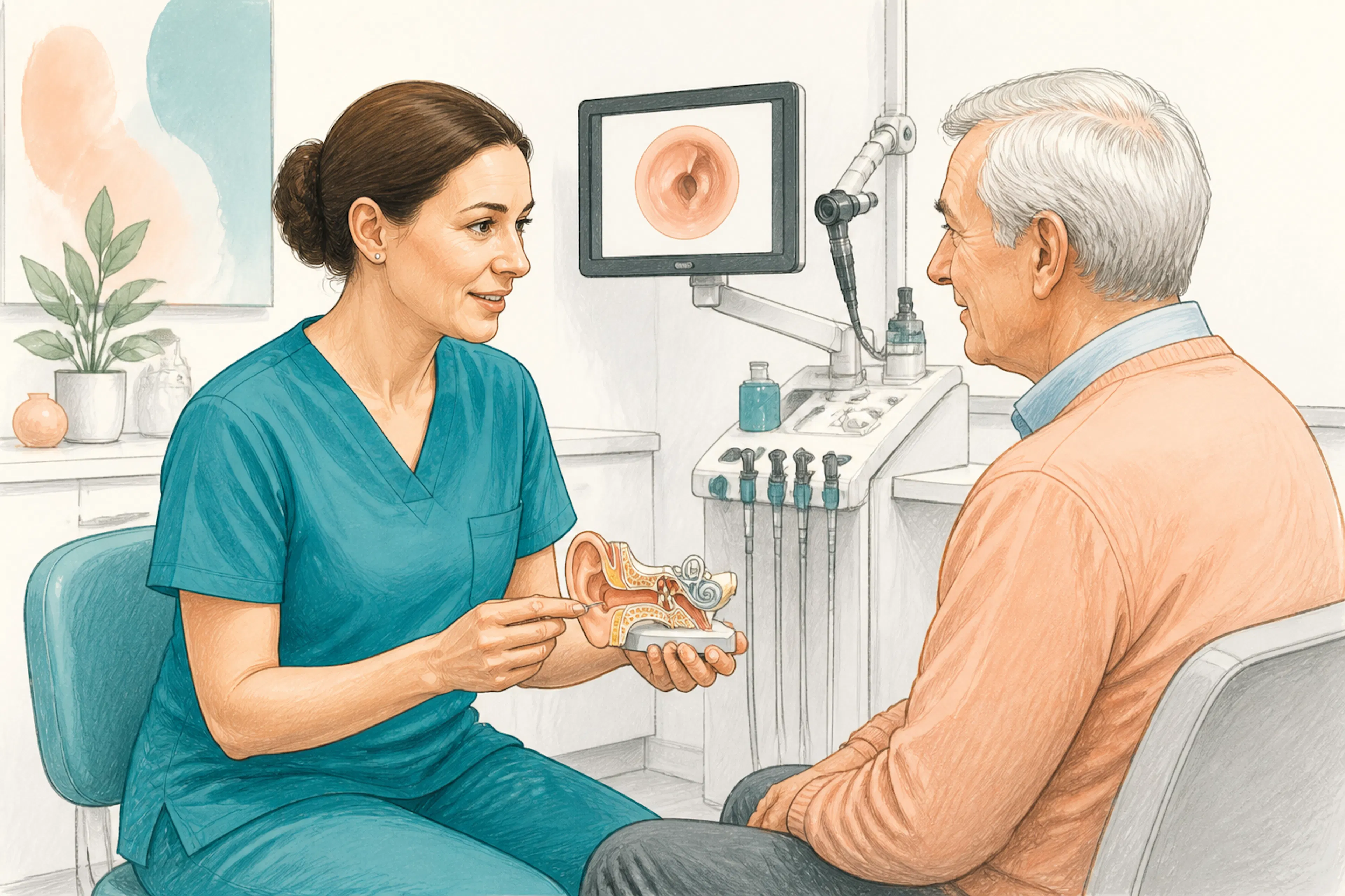 Professional earwax removal consultation in a clinic setting