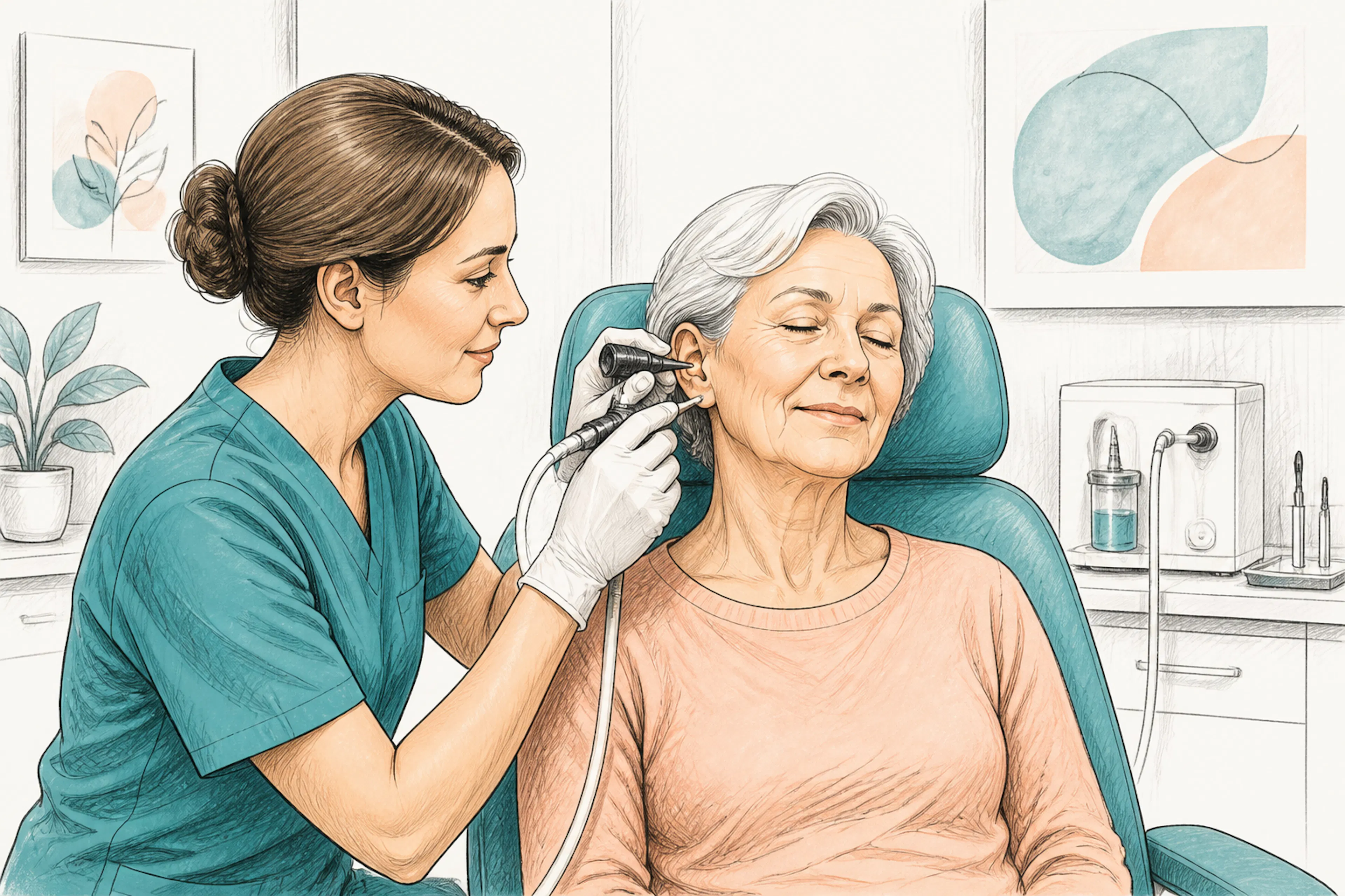 Gentle earwax removal appointment in a clinic setting