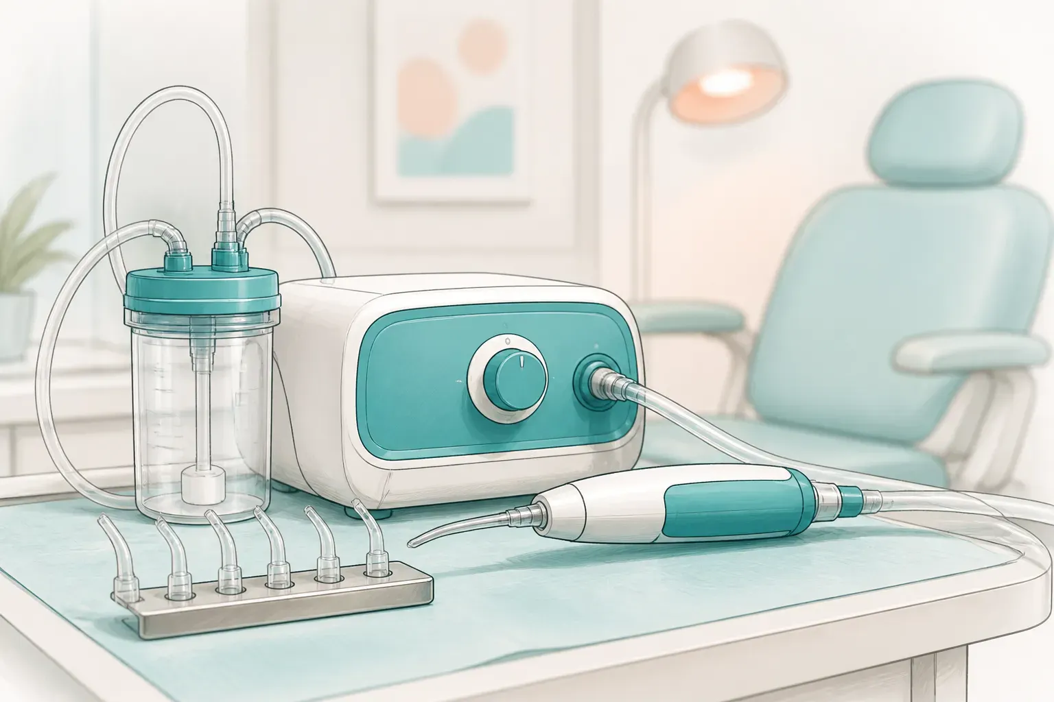 A close-up of a microsuction device prepared for a paediatric appointment