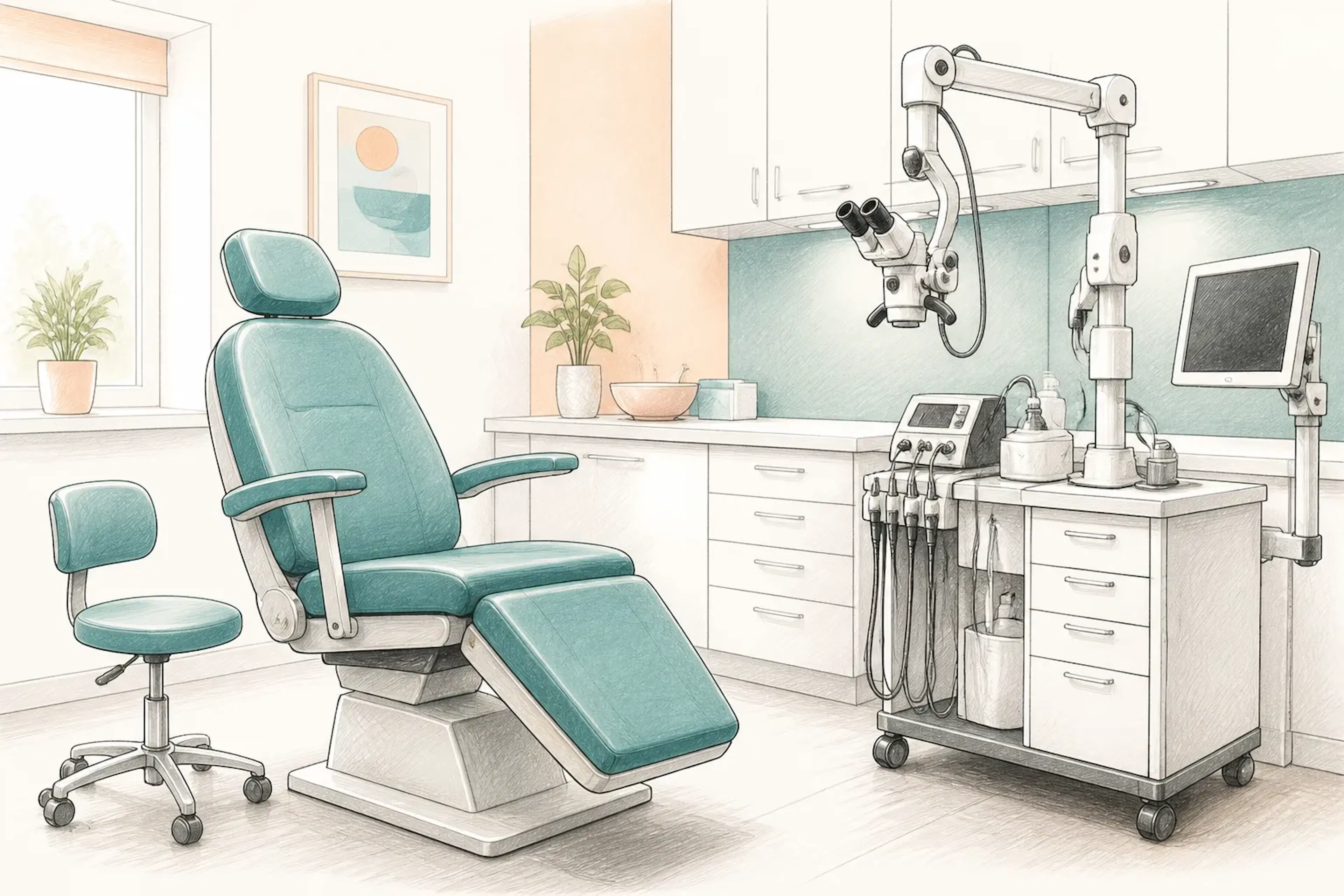 A microsuction treatment room with an adjustable chair and specialist equipment