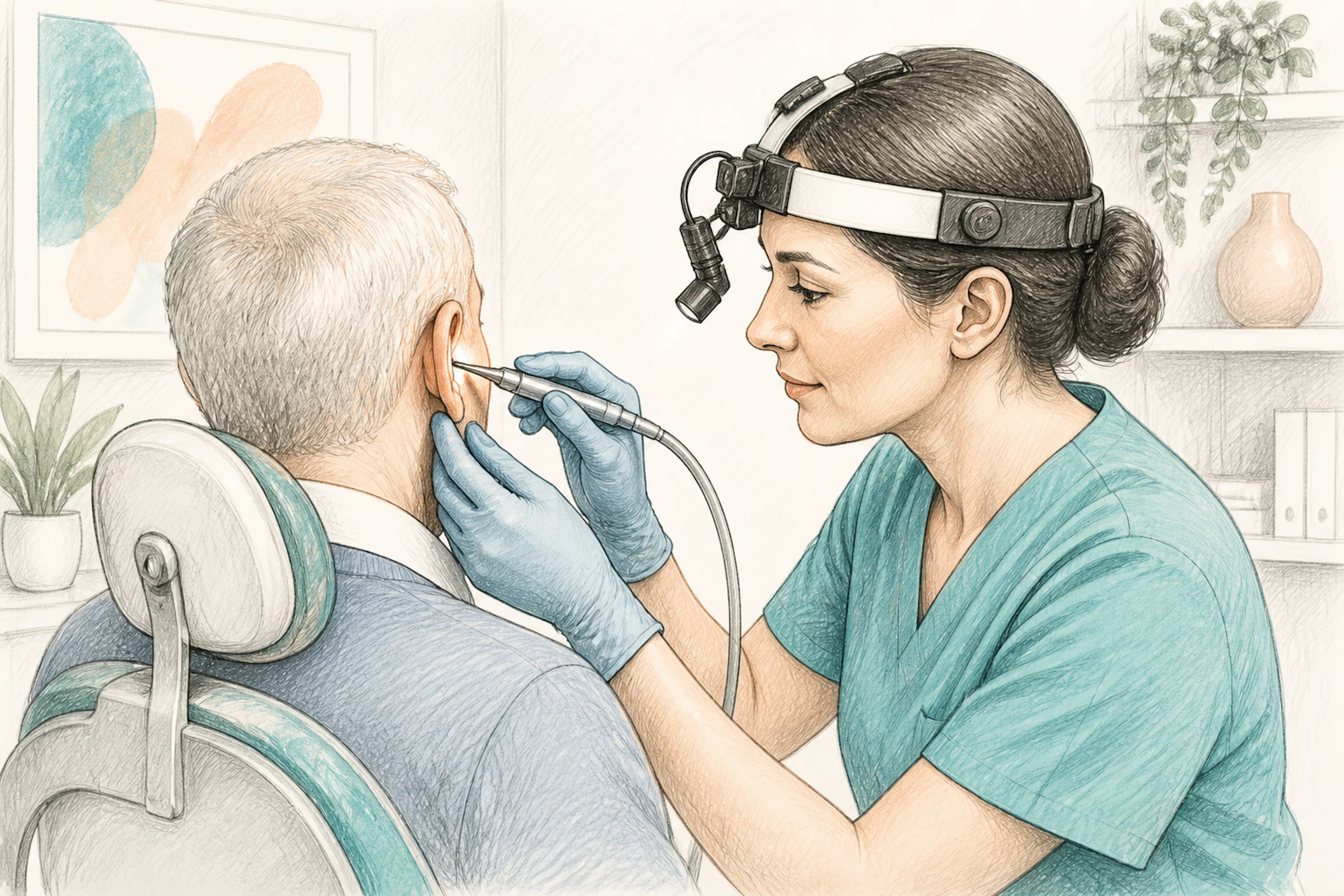 Microsuction earwax removal being performed in a clinic