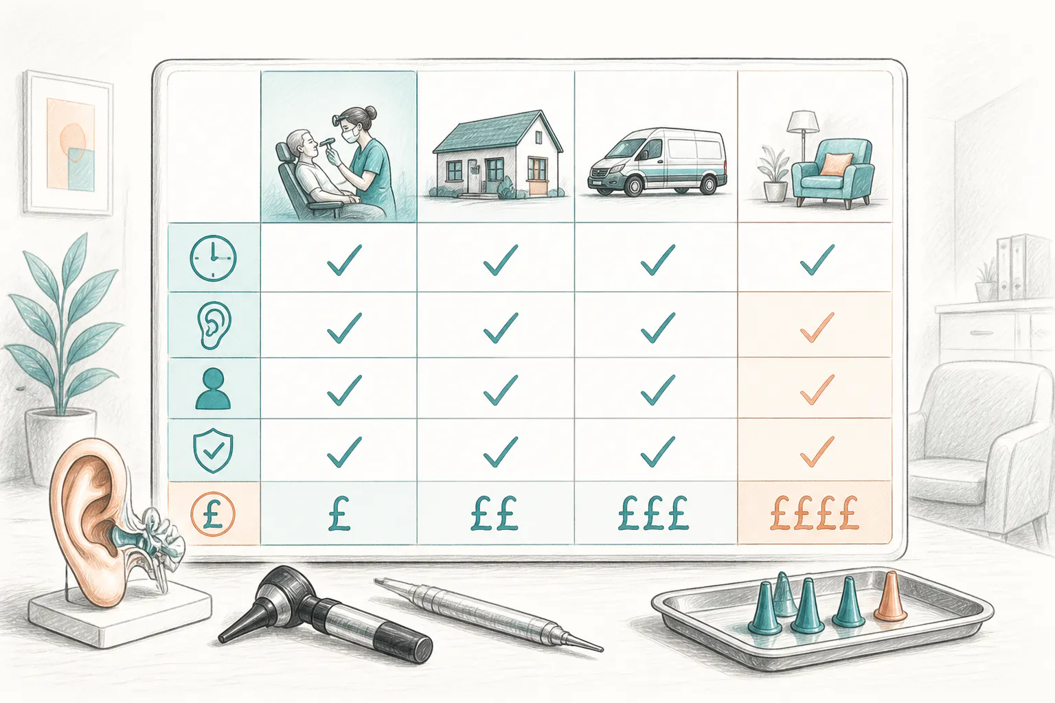 Comparison table of same-day earwax removal services and costs