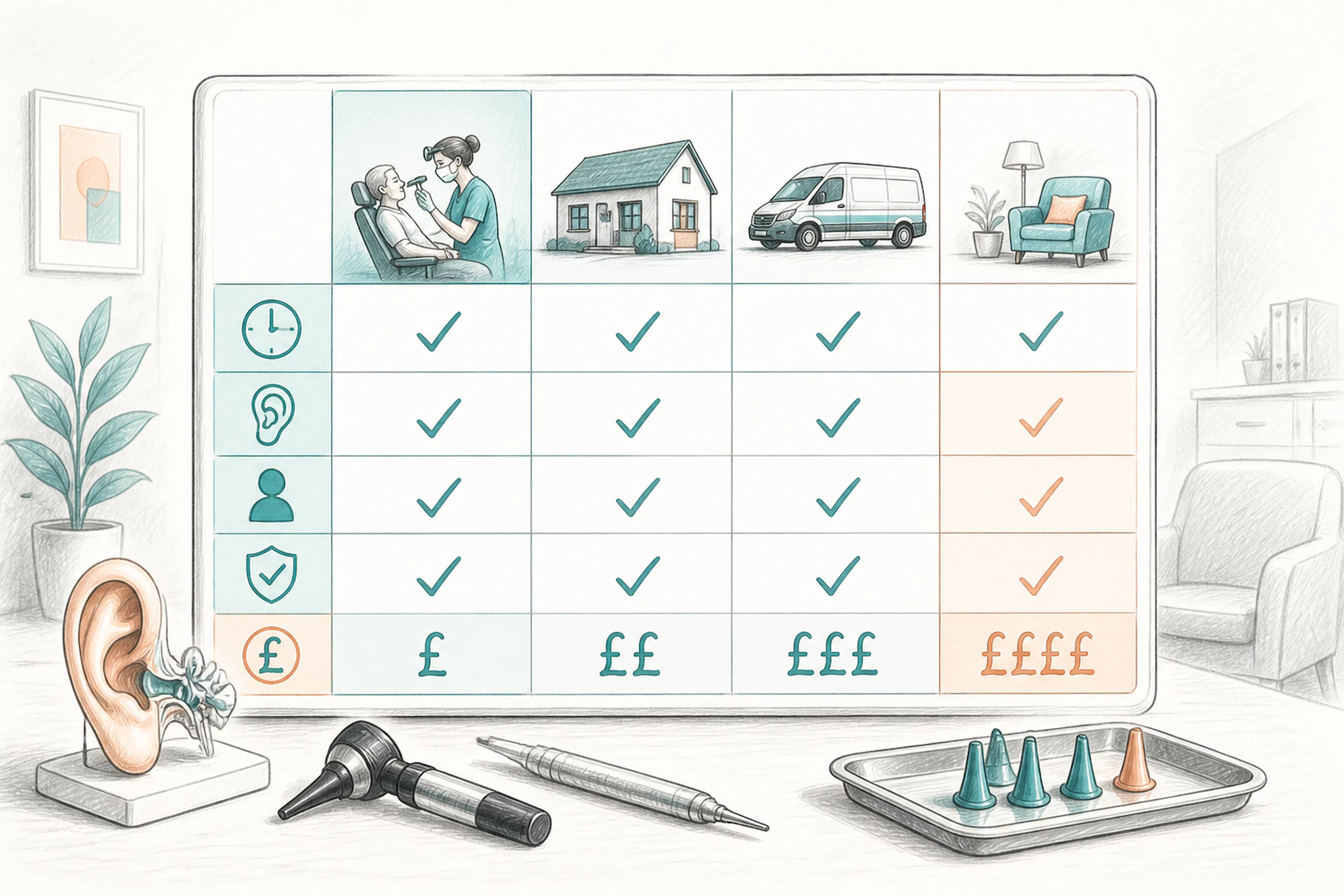 Comparison table of same-day earwax removal services and costs