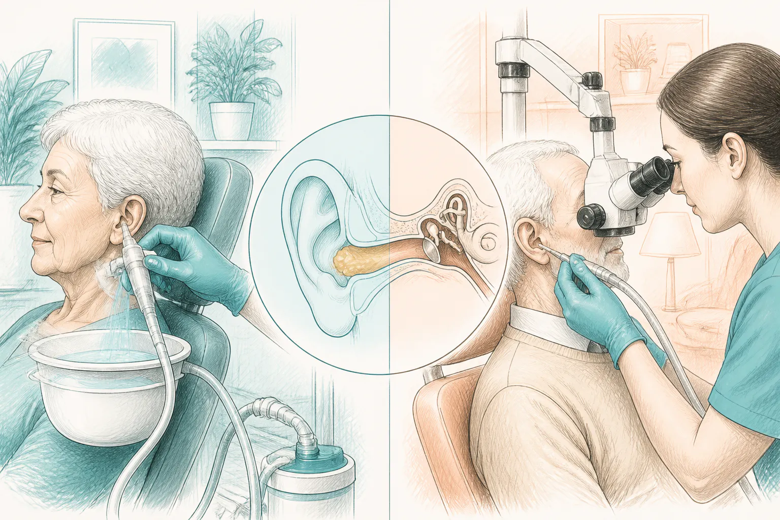 Comparison view of ear irrigation and microsuction options for blocked ears