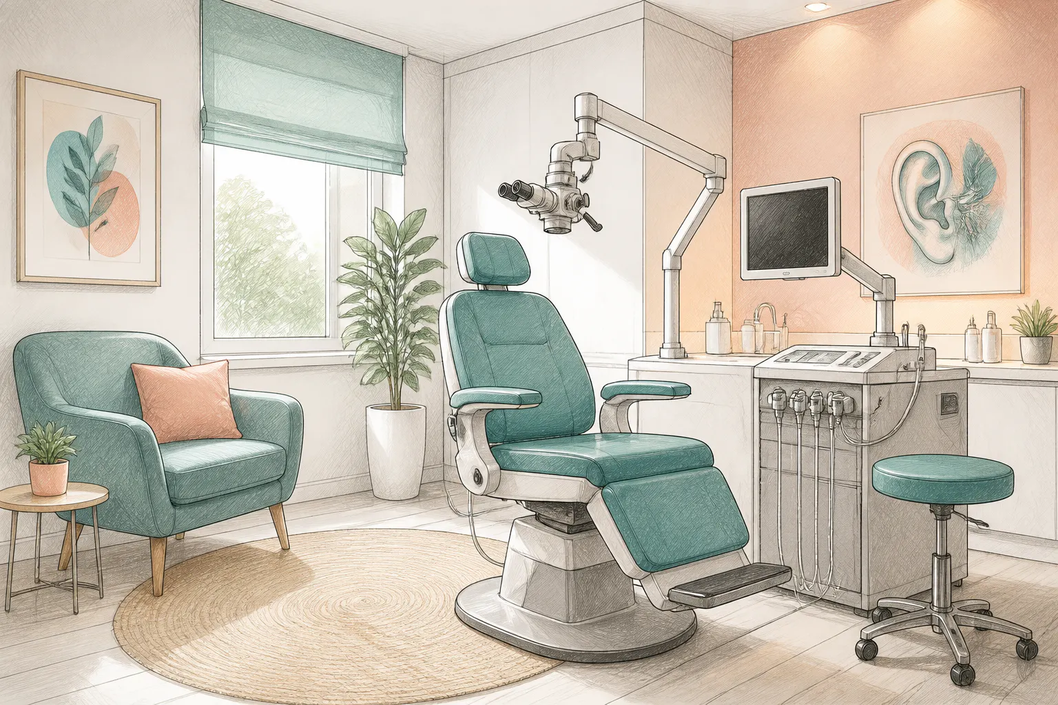 Comfortable Bristol ear clinic room prepared for a gentle earwax appointment