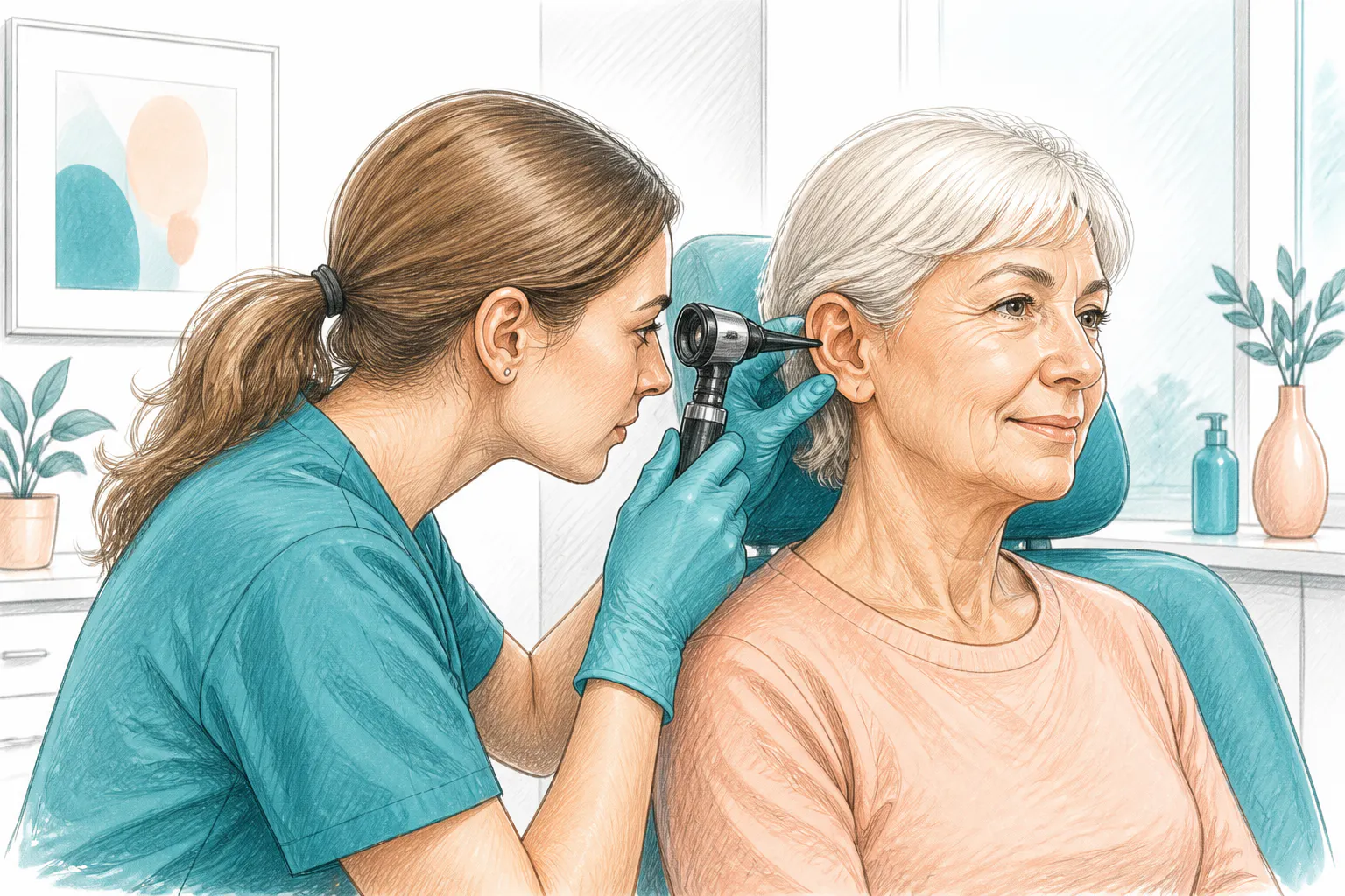 Ear health assessment being carried out before treatment