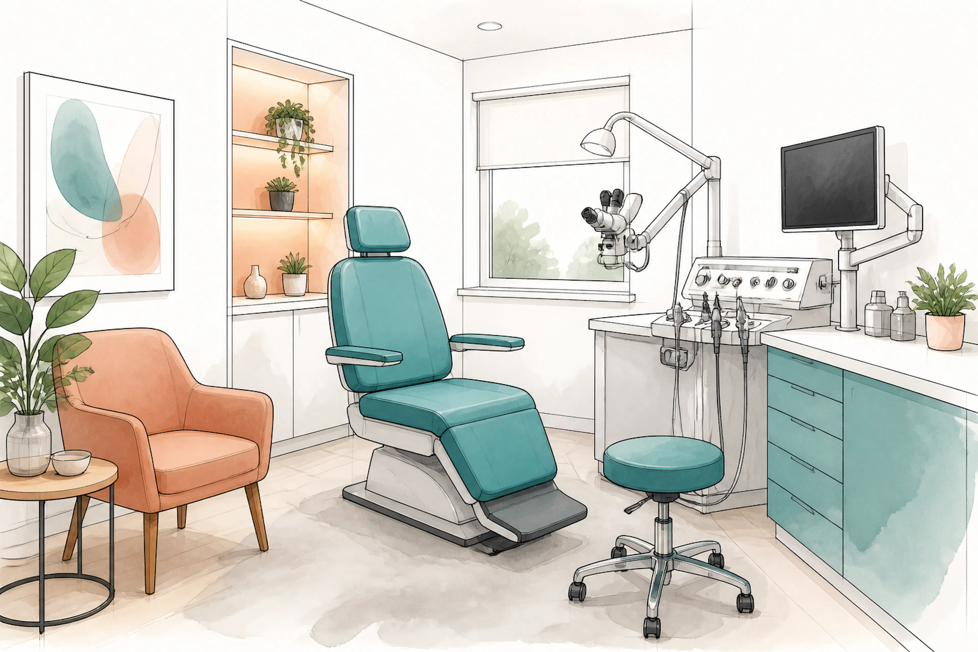 Clean, modern clinic room prepared for earwax removal appointments