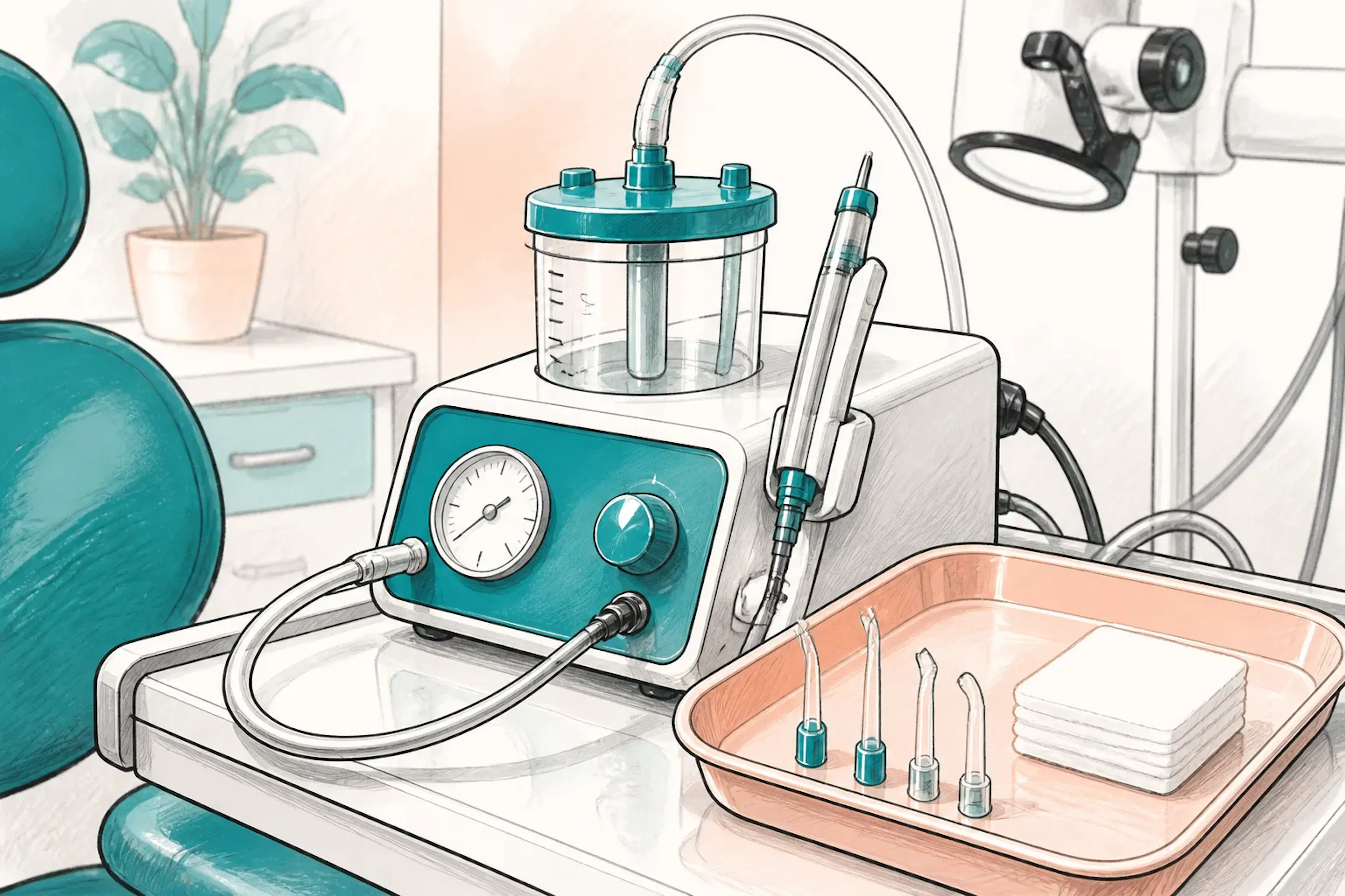 A close-up of microsuction equipment set up for earwax removal