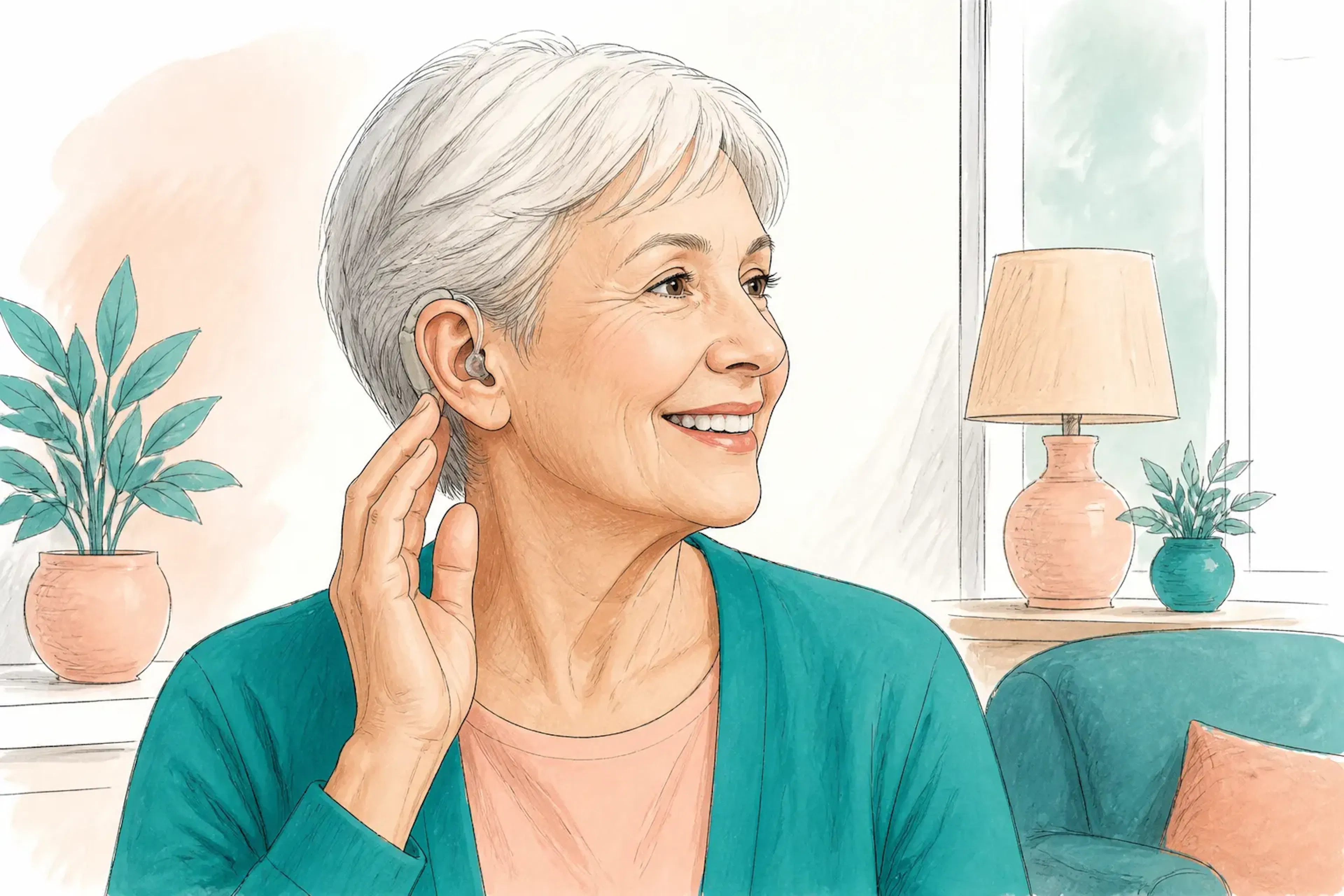 A person wearing hearing aids after a successful earwax removal visit