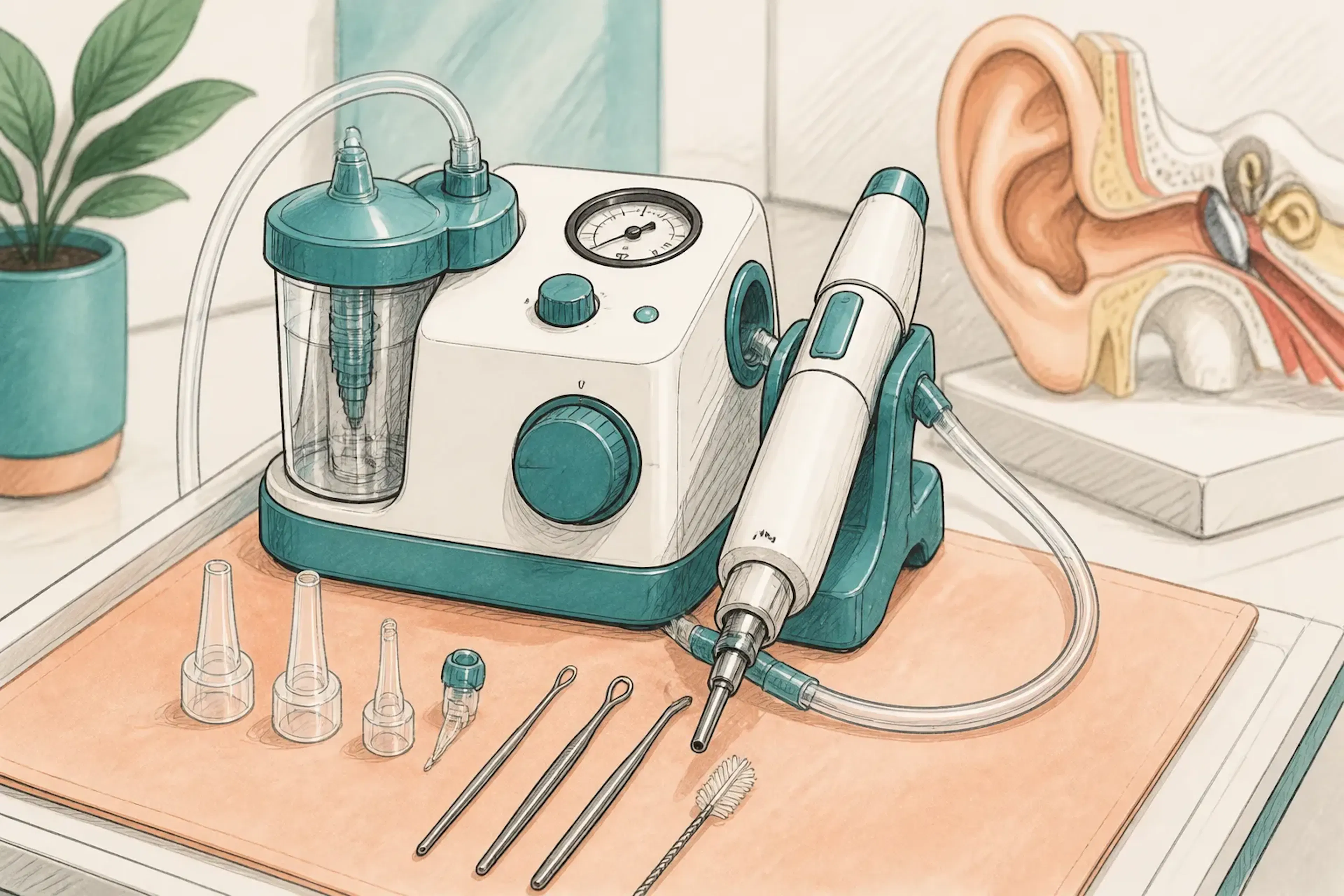 A close-up of microsuction equipment used for ear wax removal