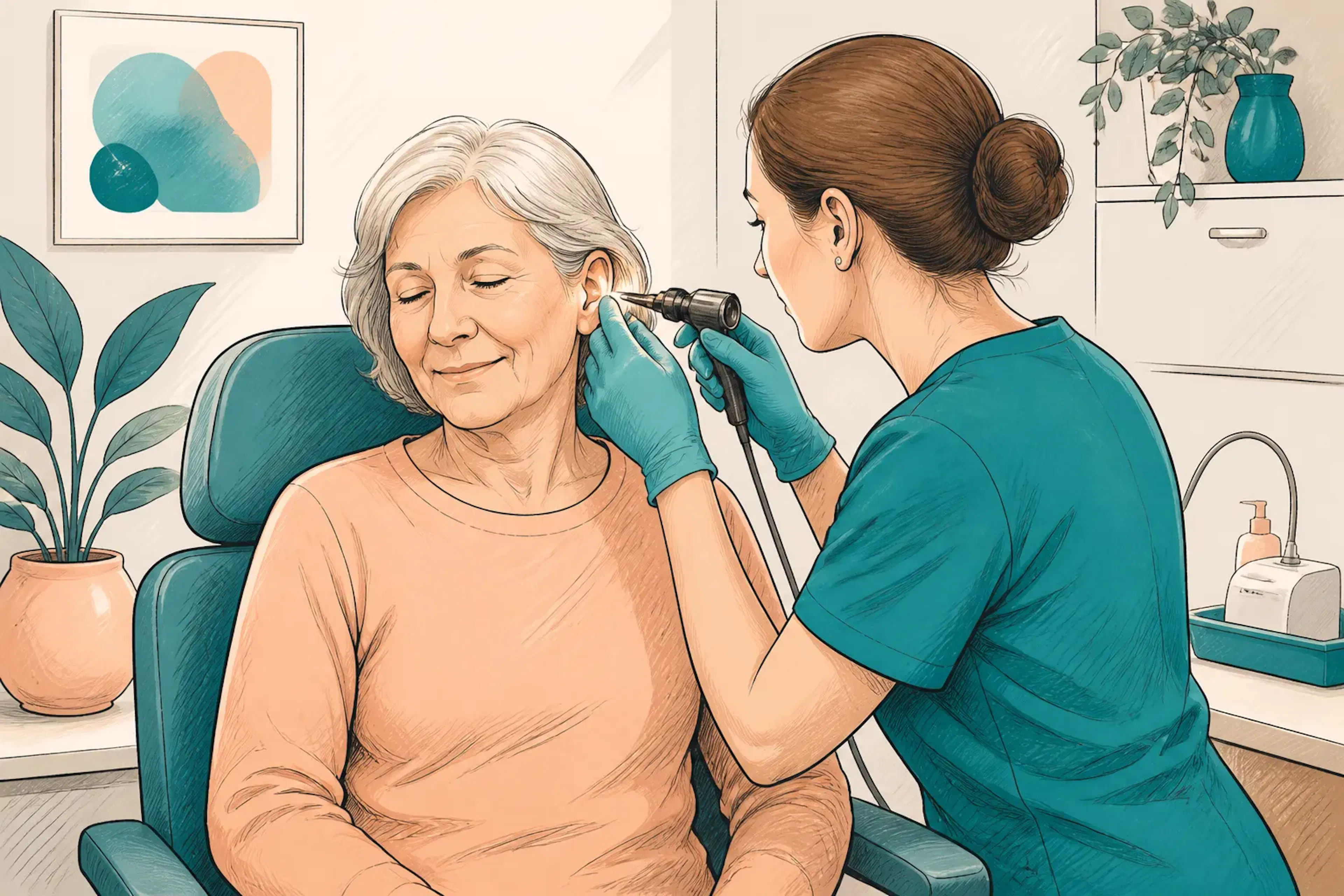 A patient receiving ear care in a private clinic room