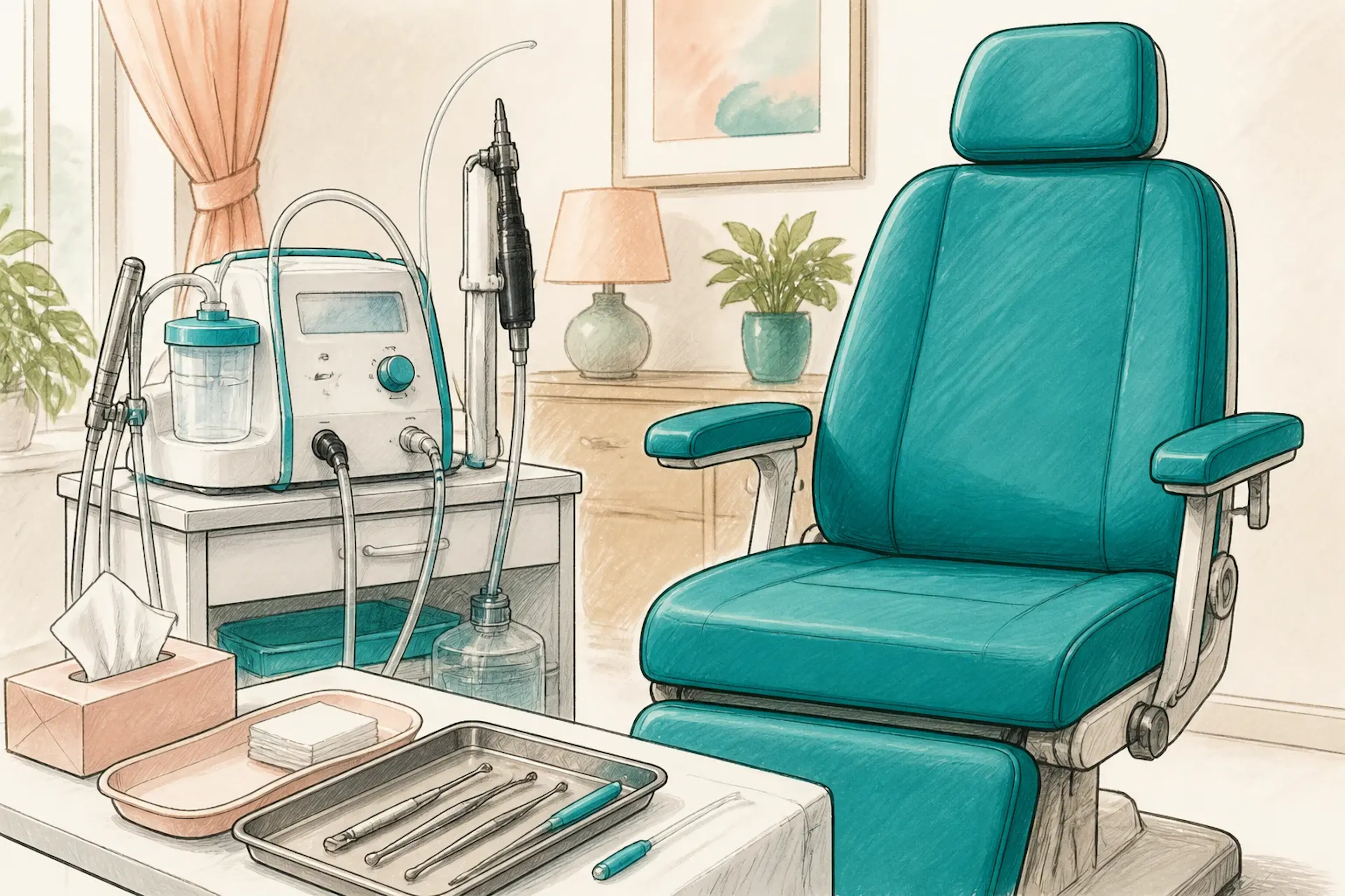 A microsuction device and treatment chair set up for an ear wax appointment