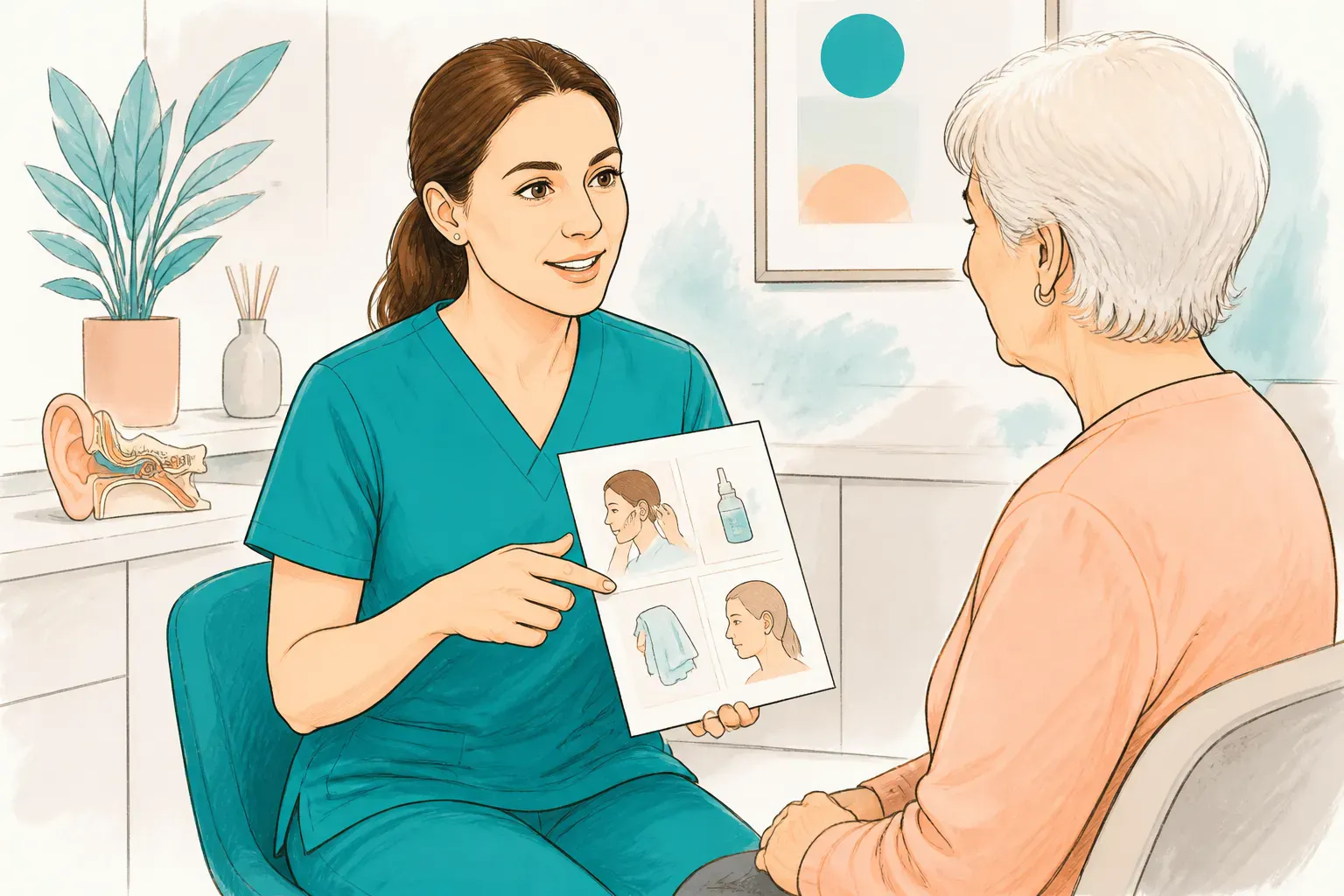 A clinician explaining aftercare advice to a patient