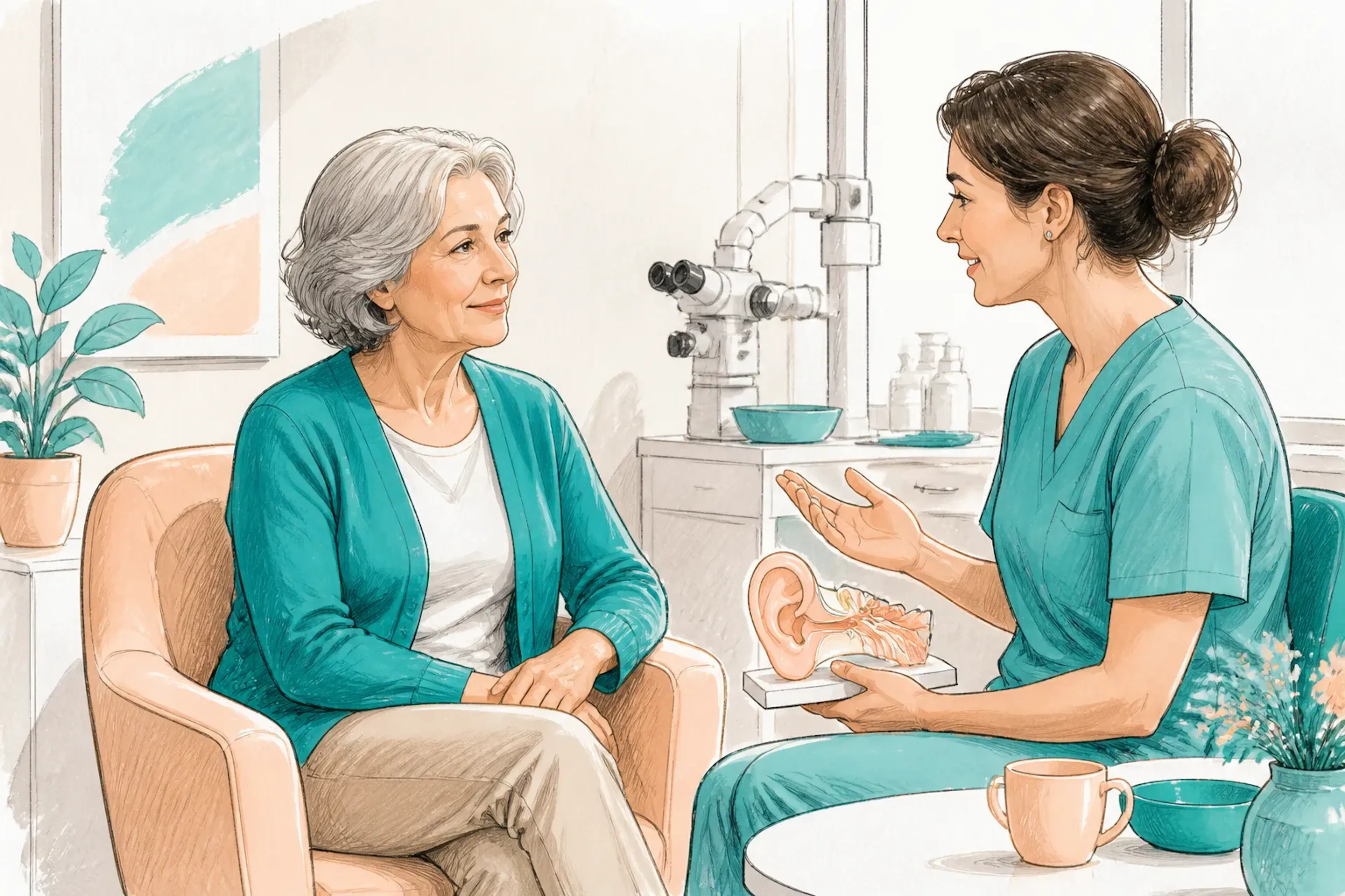 A patient sitting comfortably during a ear health consultation