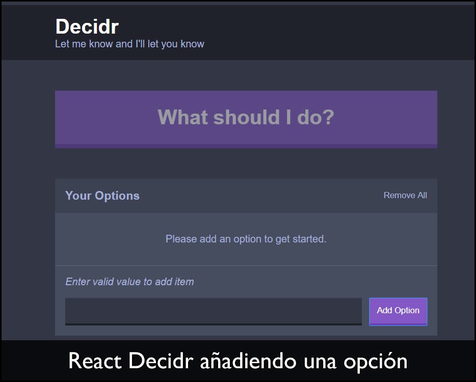 React Decidr añadiendo una opción